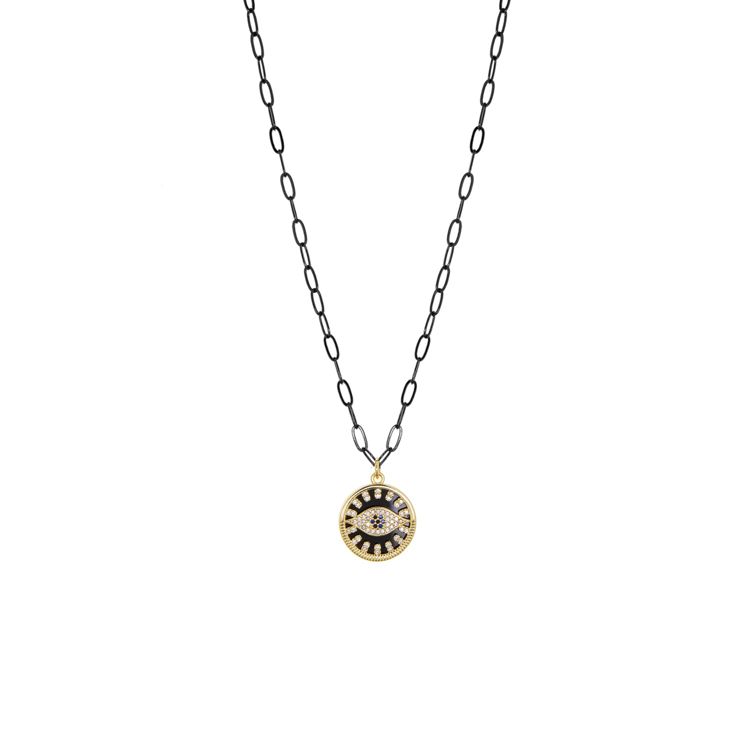 small link chain with cz evil eye disc charm