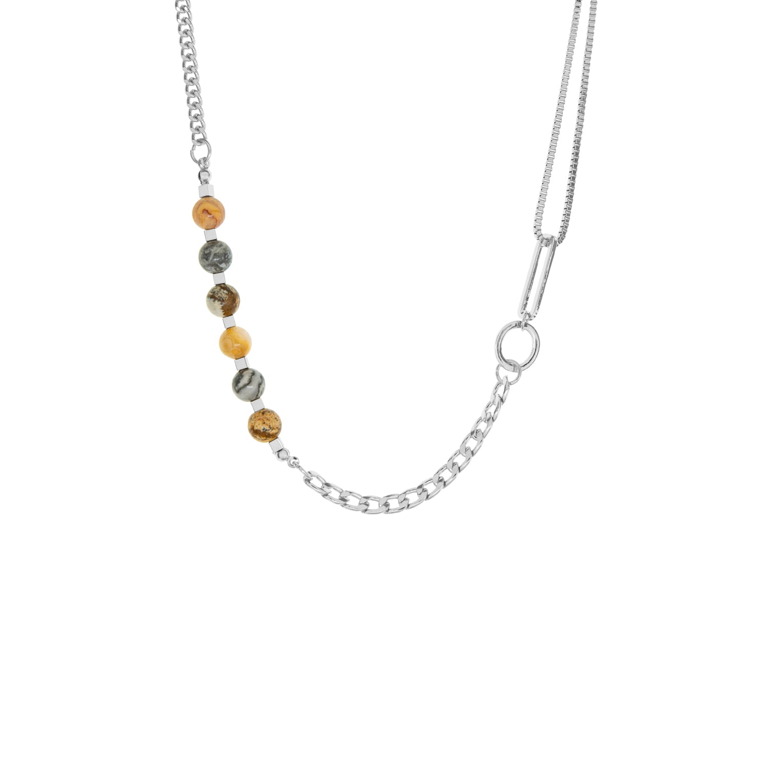 mixed link necklace with natural stones