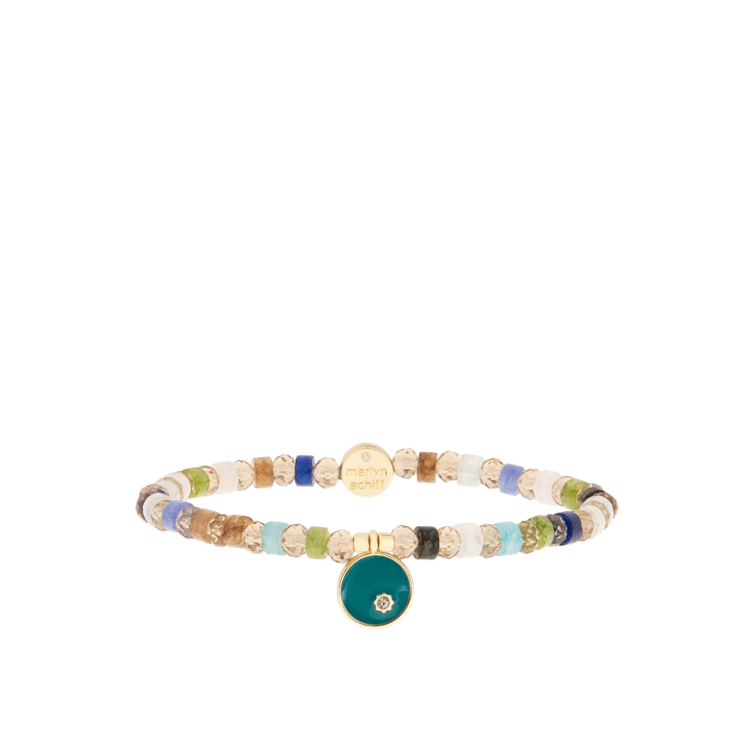 teal disc multi bead stretch bracelet