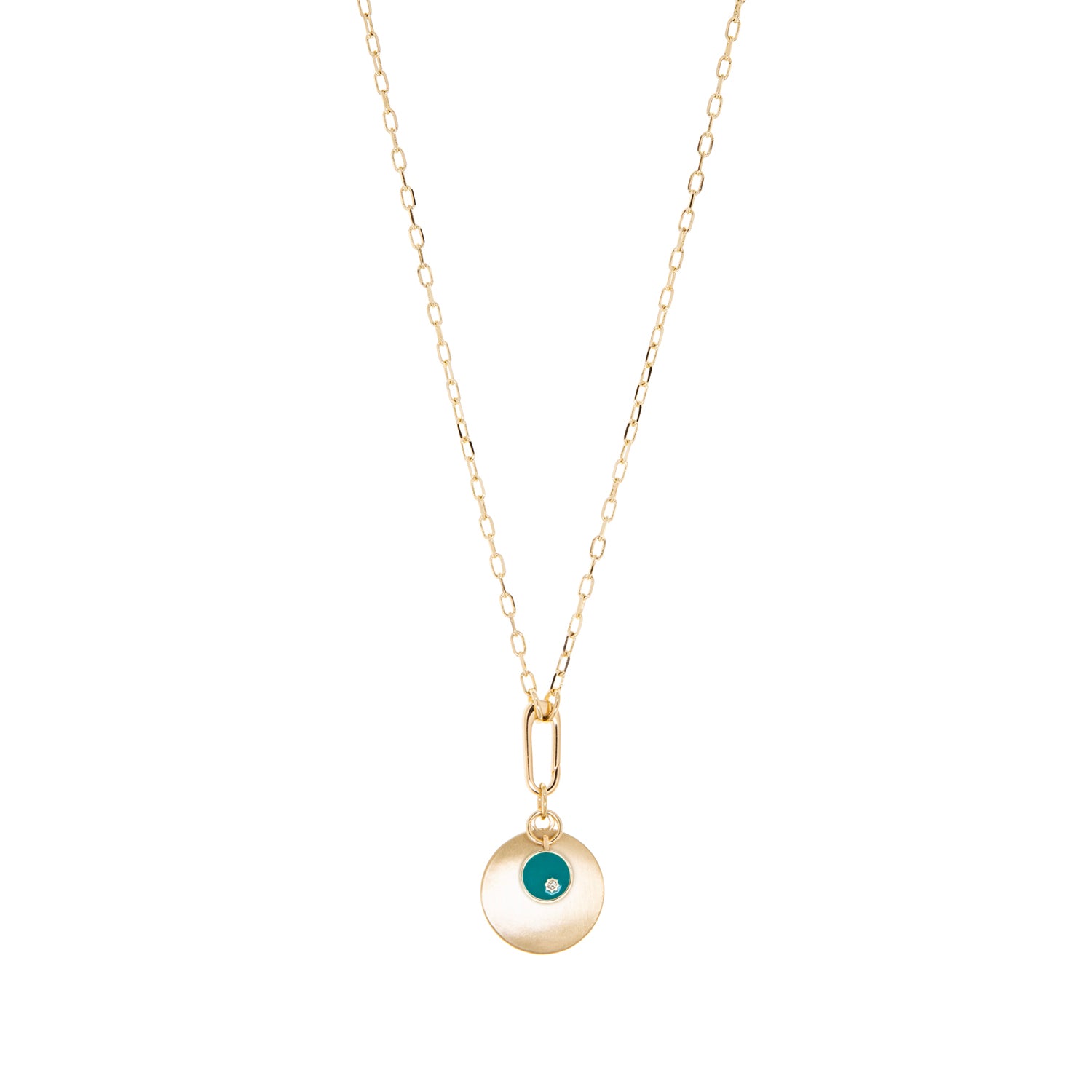 teal double disc pendant necklace