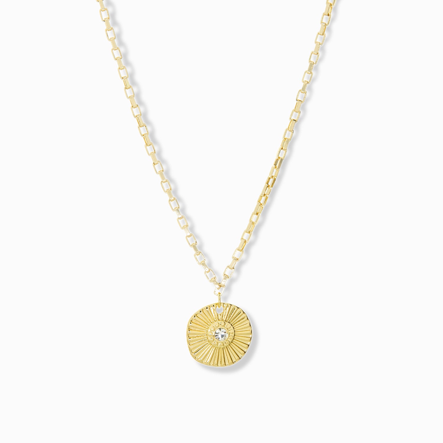 box chain necklace with ridged coin crystal charm – Marlyn Schiff, LLC