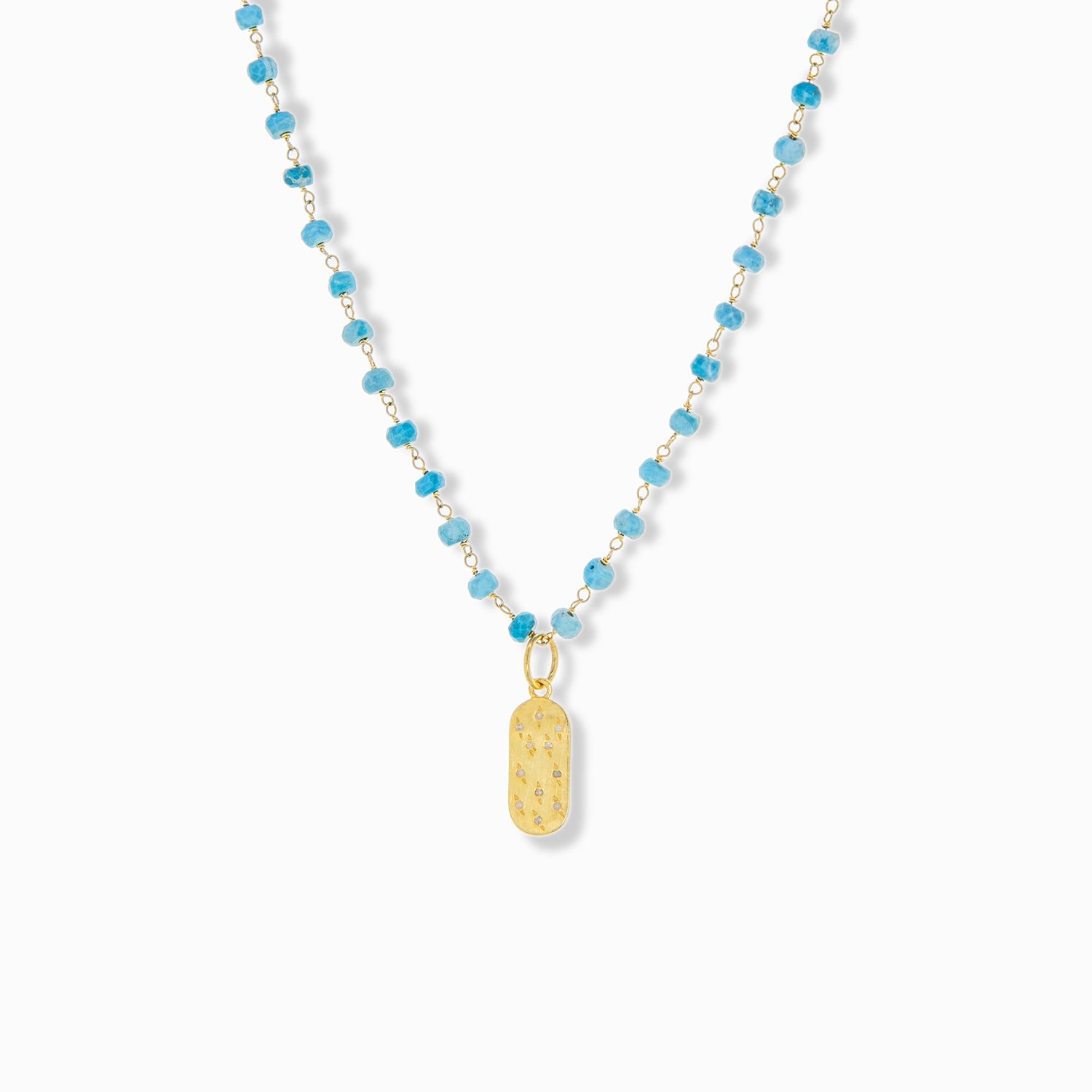 Natural Stone Beaded Necklace with Oval Bar Charm – Marlyn Schiff