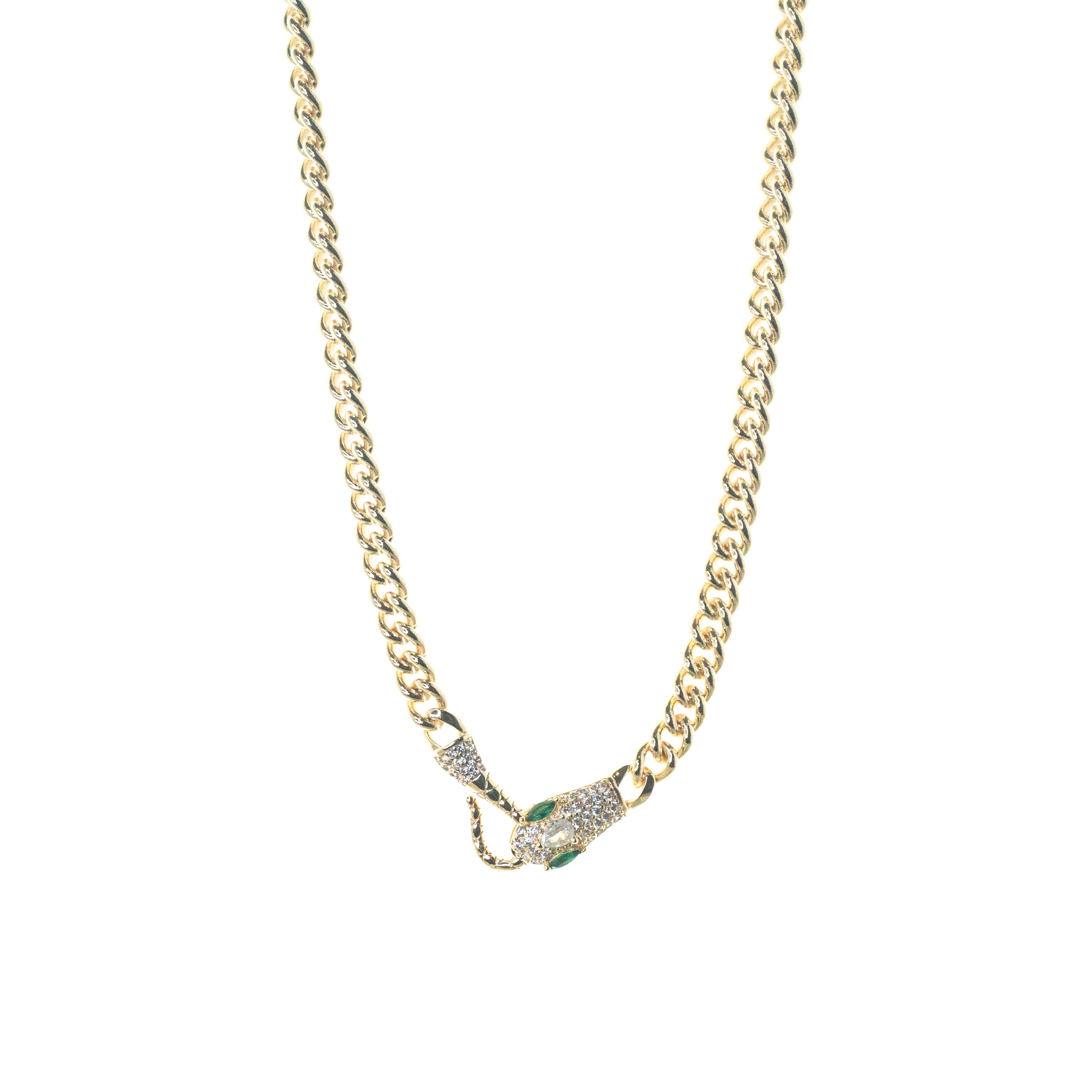 gold plated cobra link snake head clasp necklace – Marlyn Schiff, LLC