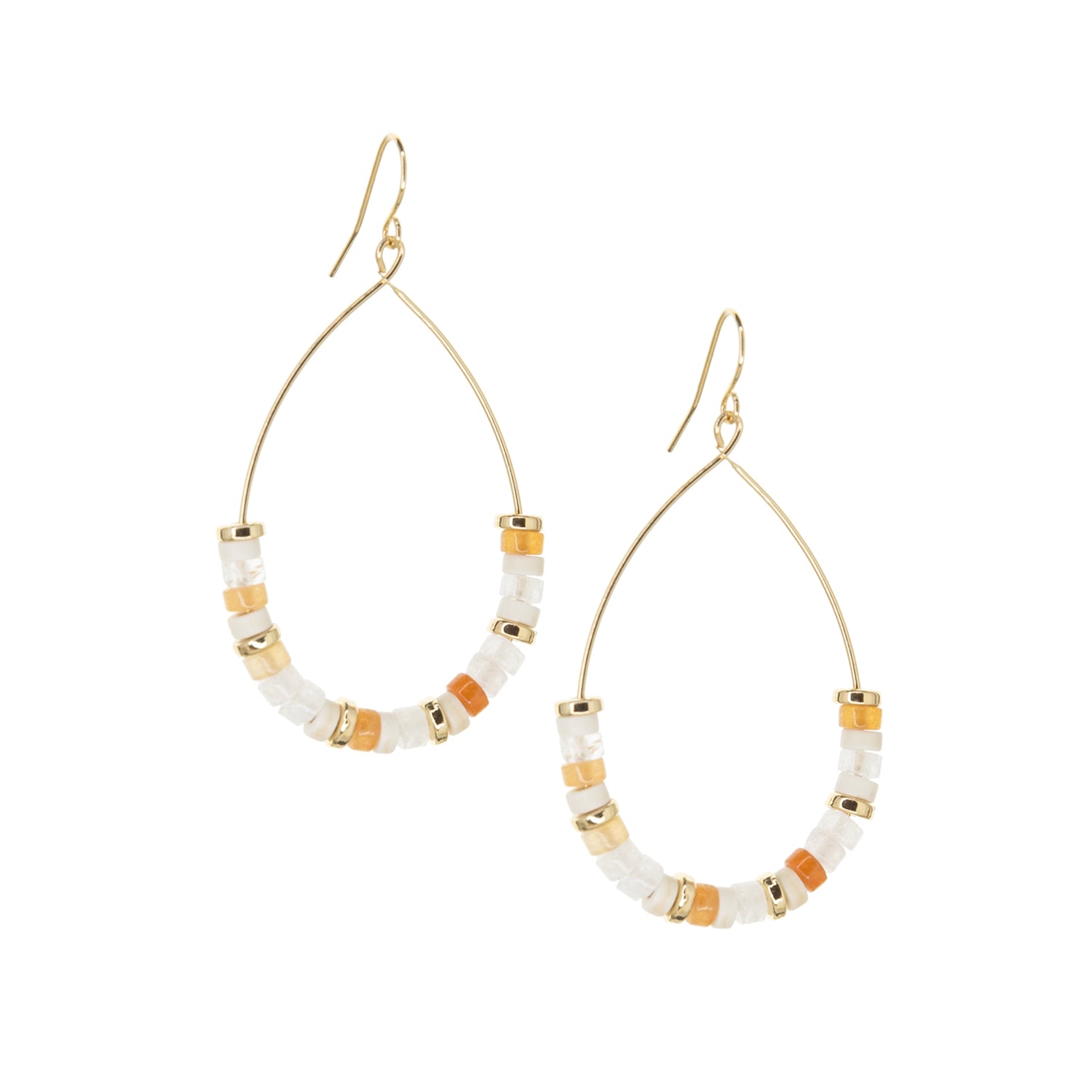 semi precious stone with gold disc teardrop earring