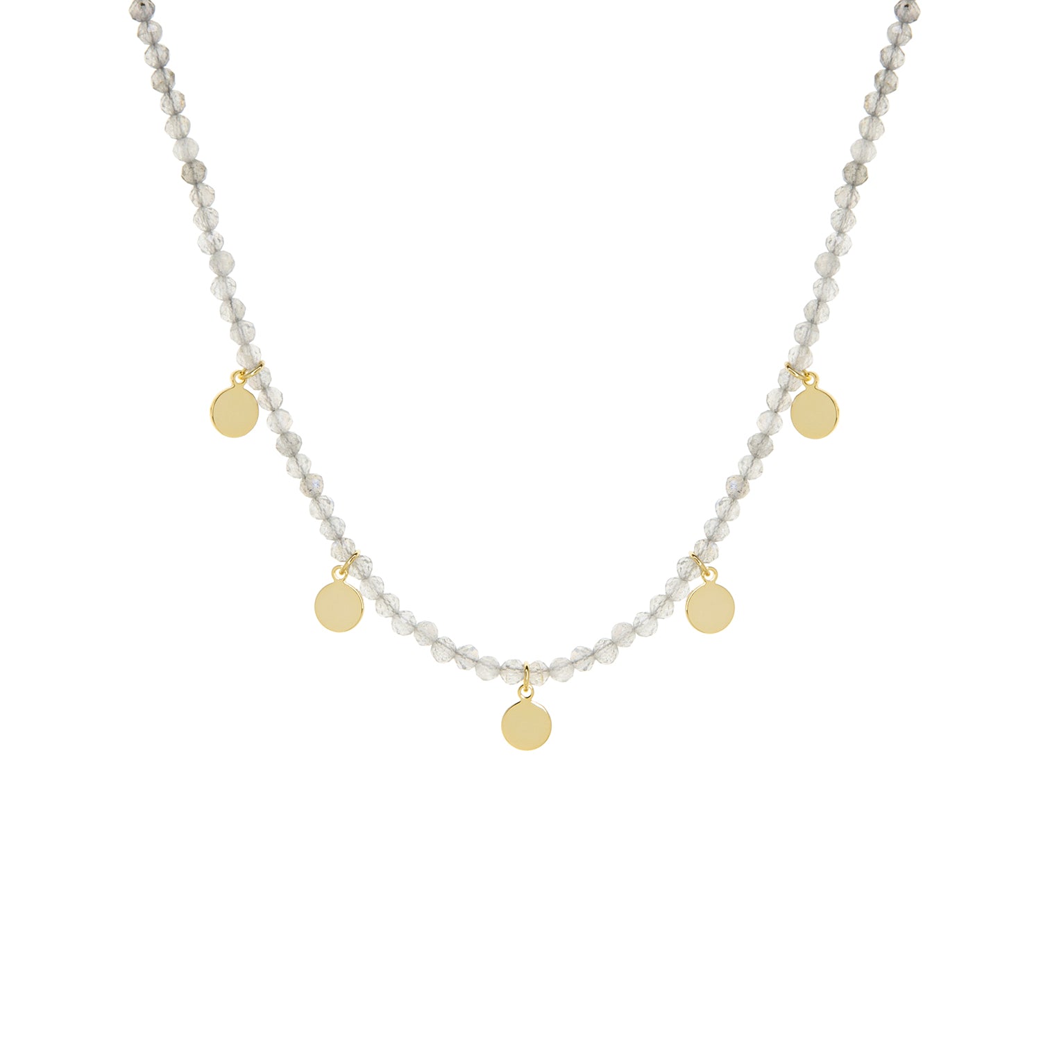 gold plated natural stone necklace with disc charms