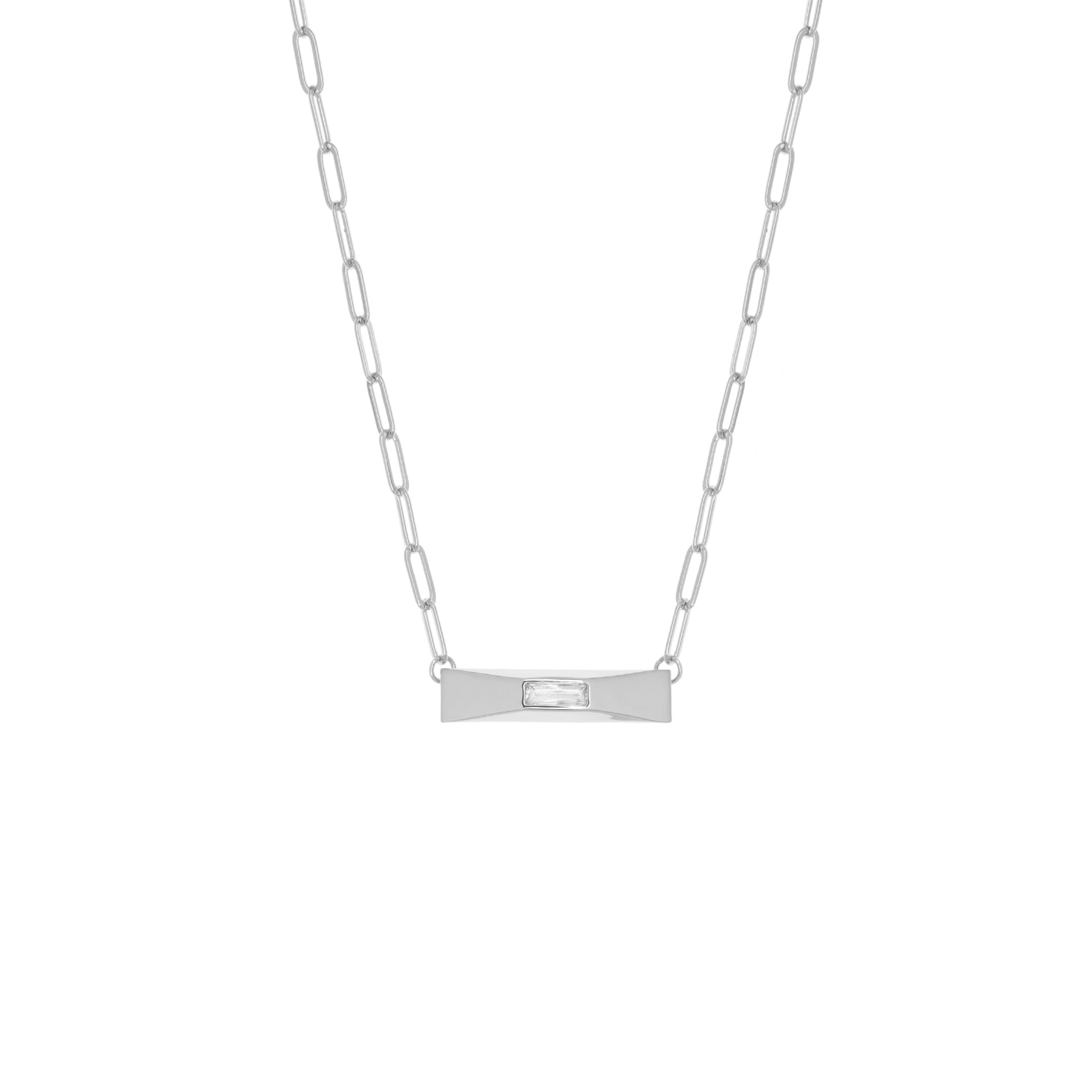 link chain necklace with horizontal bar and cz charm