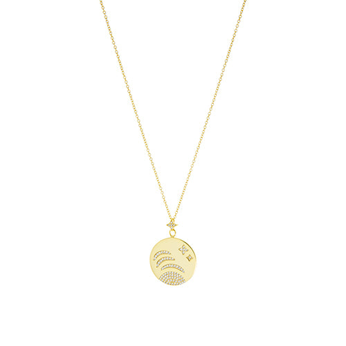gold plated moon and star disc necklace