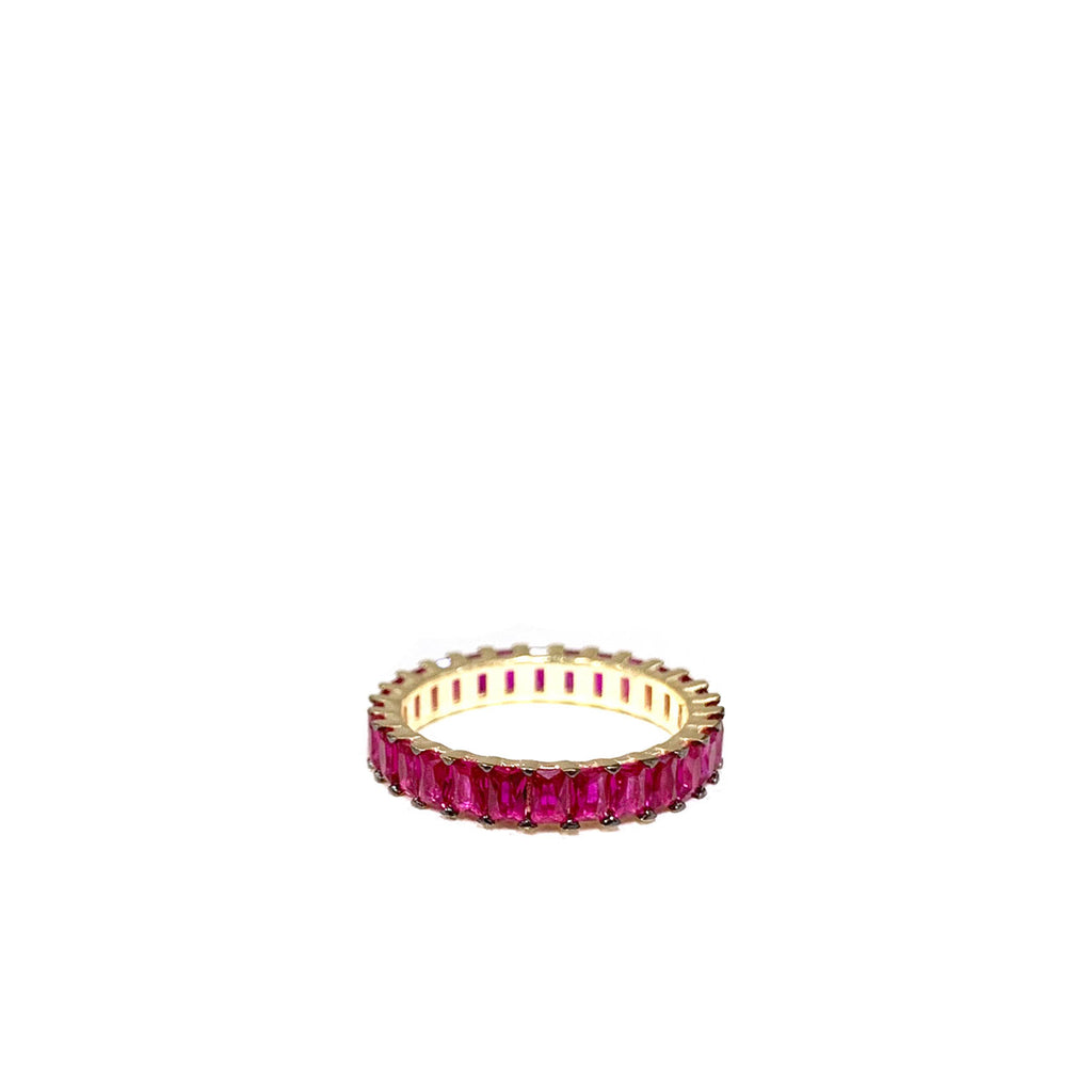fuchsia gold plated baguette band ring