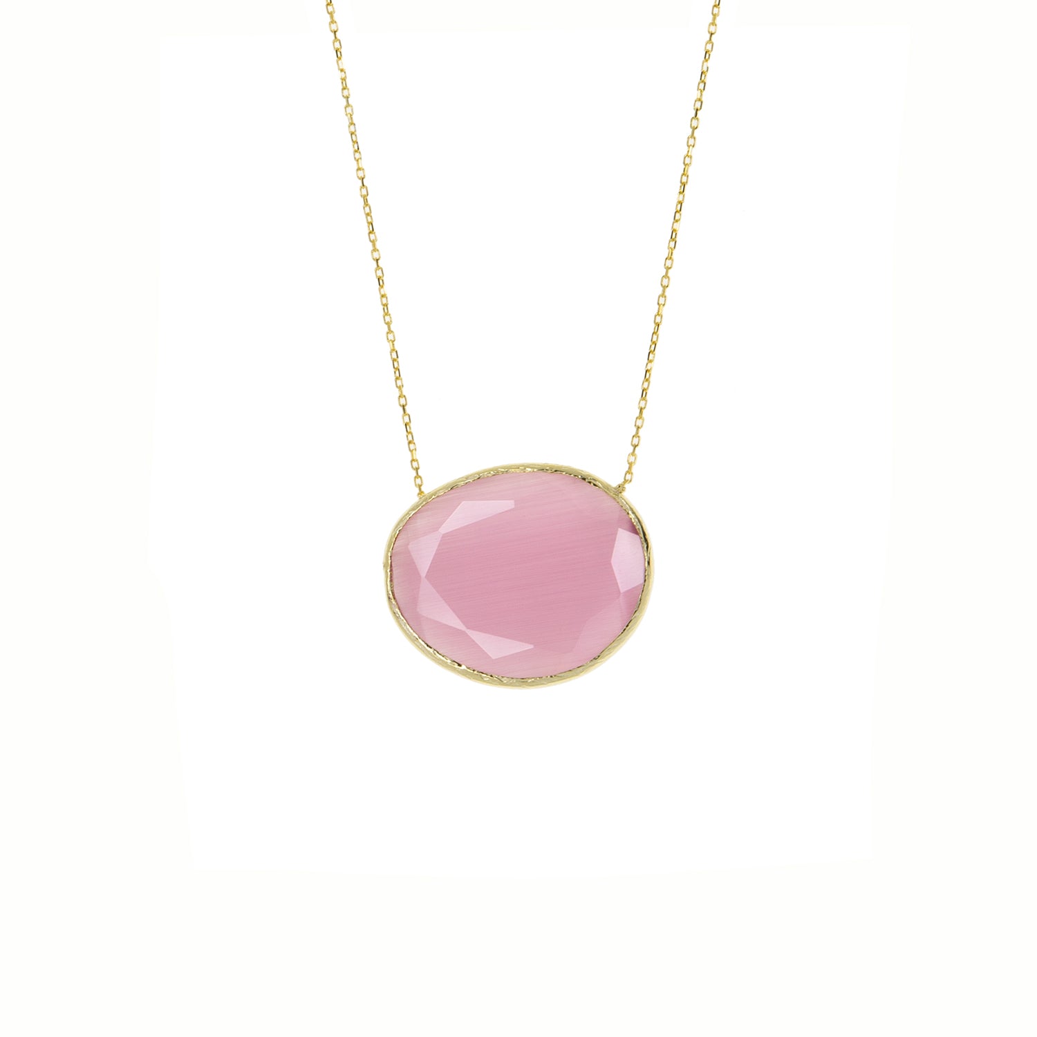 pink gold plated cat-eye glass necklace