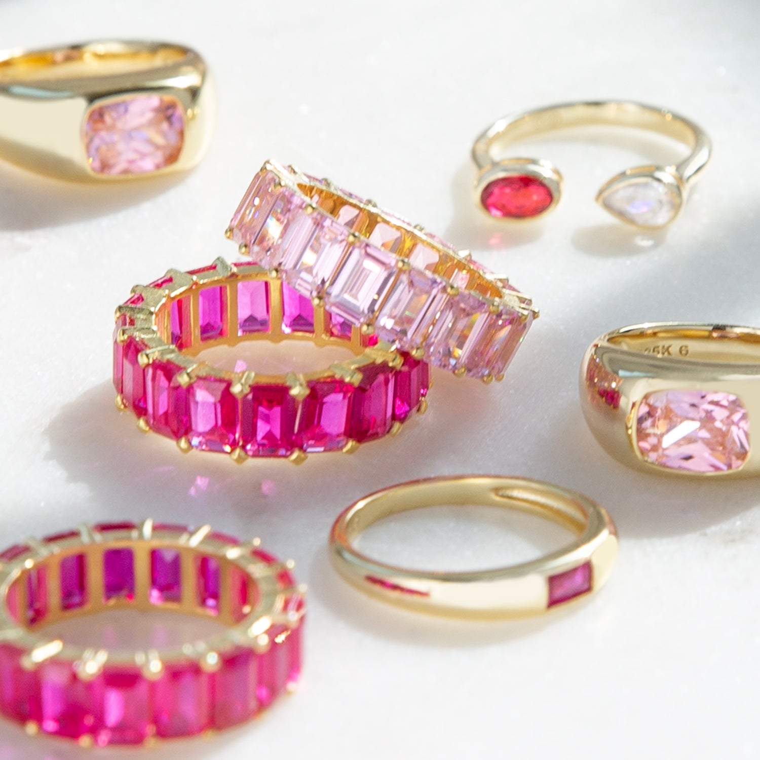 Pink Gold Plated Crystal Signet Ring