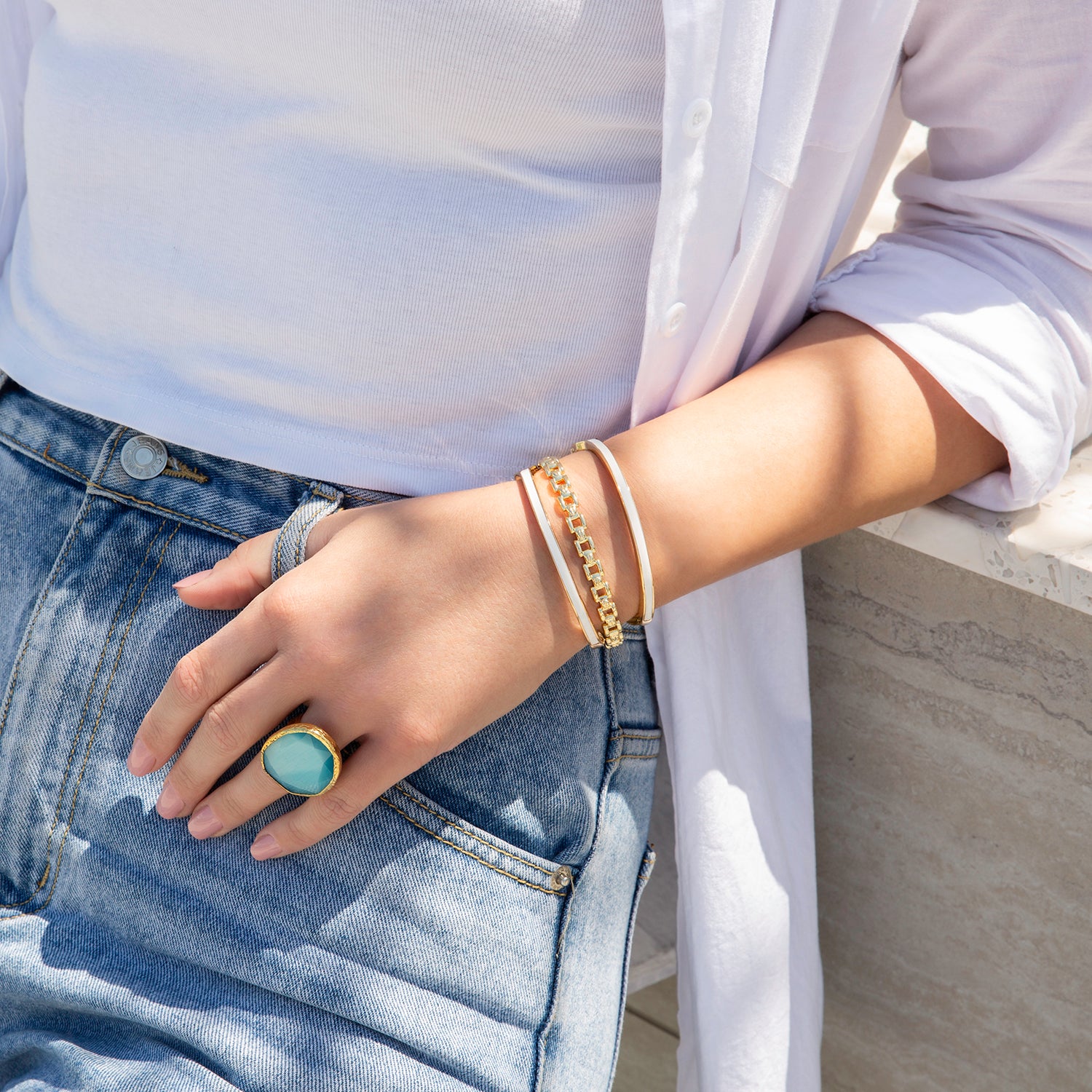Buy Sarisp White Diamonds Studded Gold-plated Anti-Tarnish Stylish bracelet  with White Diamond Studded Gold-plated Adjustable Ring Combo at Amazon.in