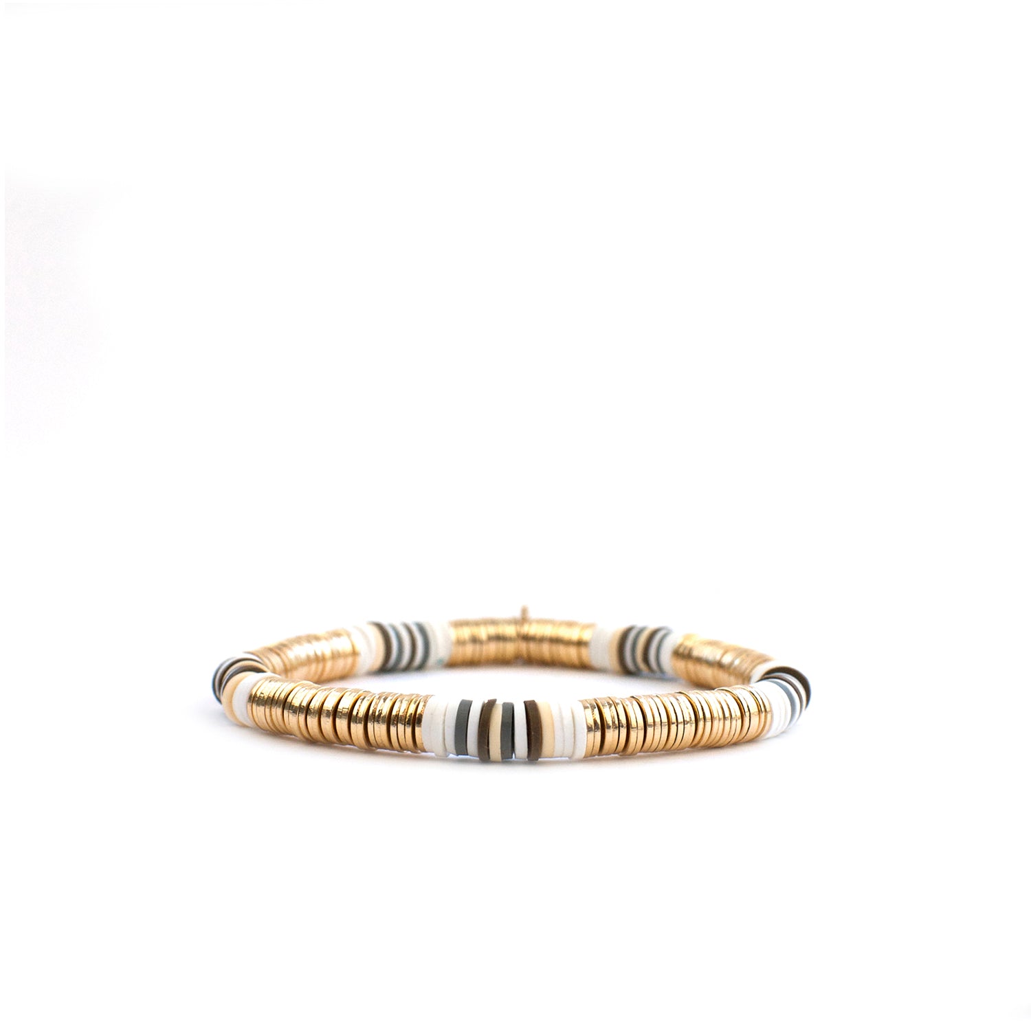 large heishi & metal disc stretch bracelet