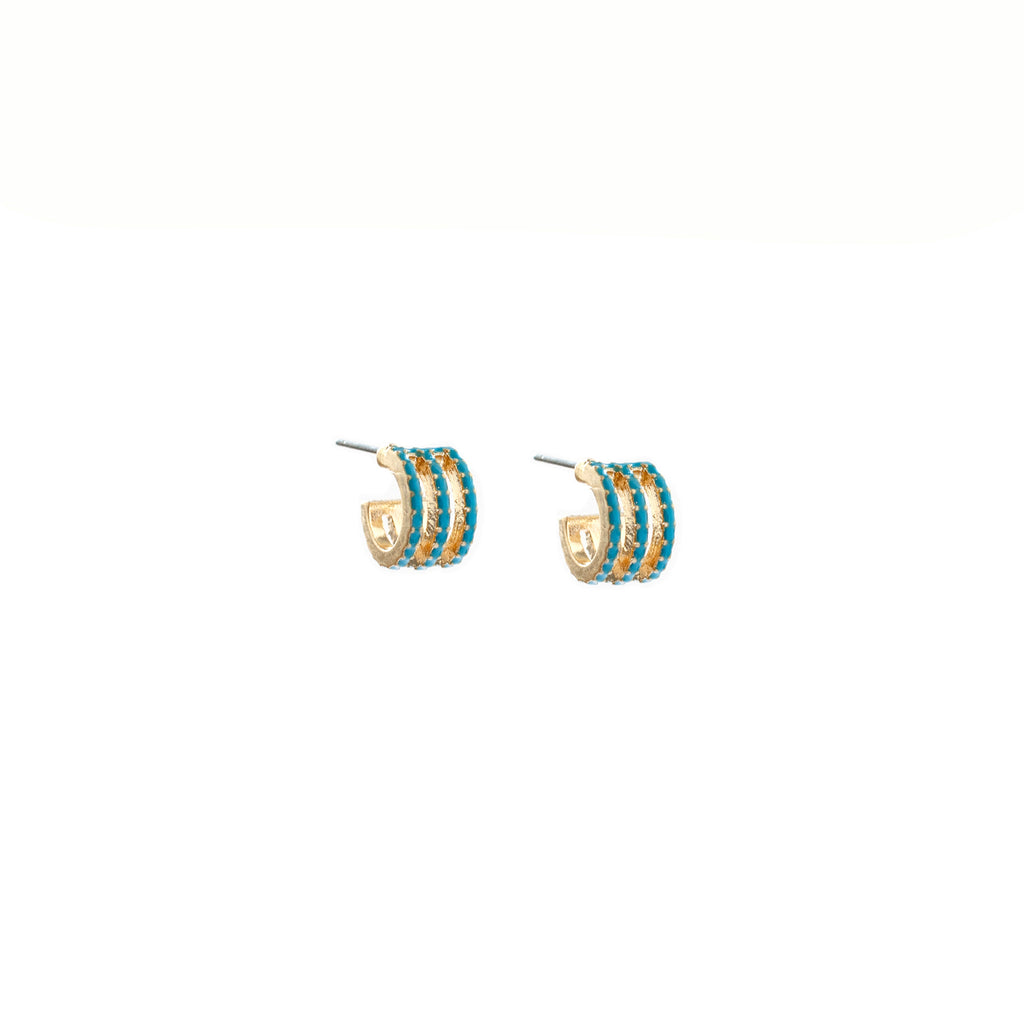 gold/turquoise tri-row pave hoop
