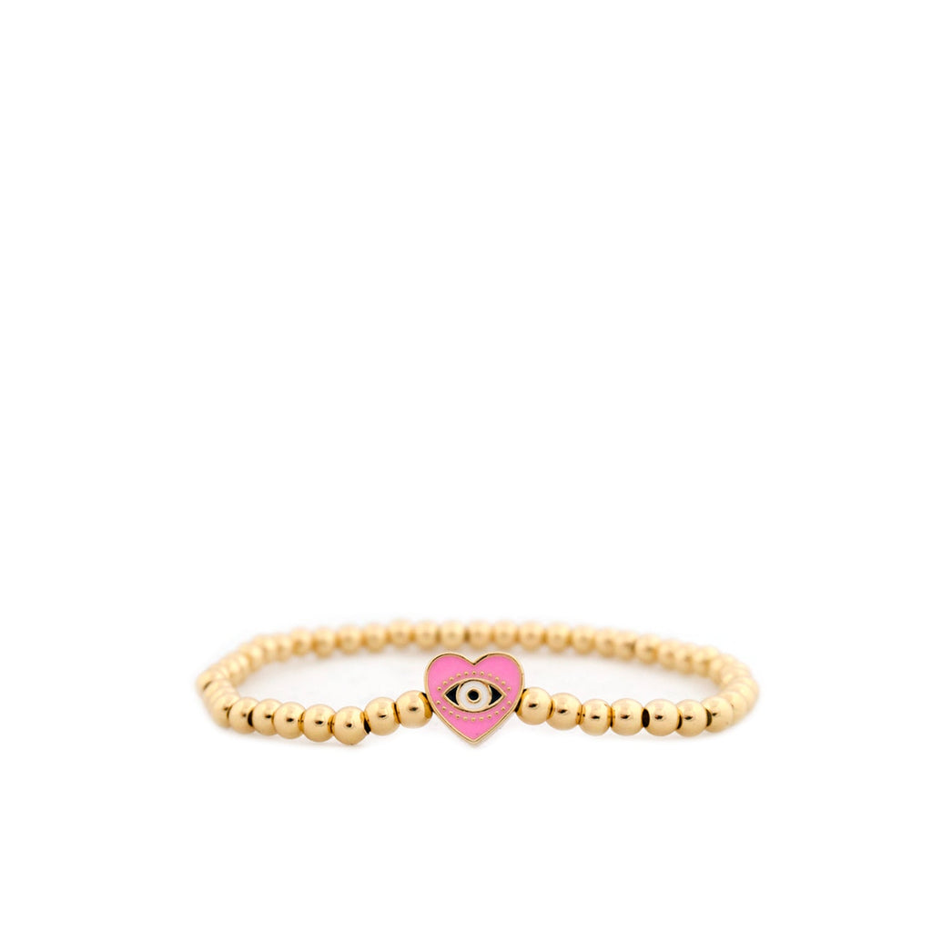 pink evil eye heart beaded bracelet