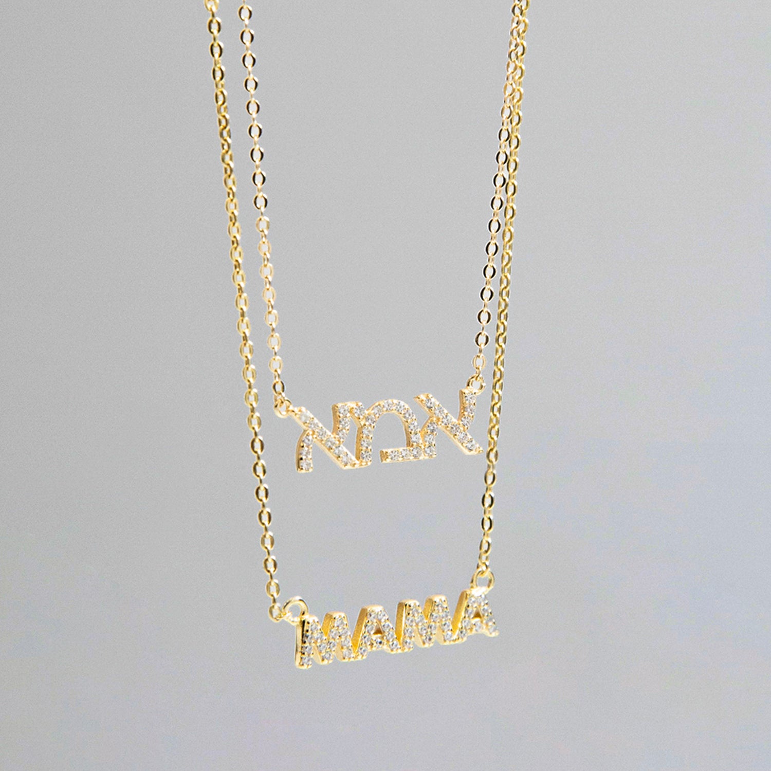 CZ Hebrew MOM necklace