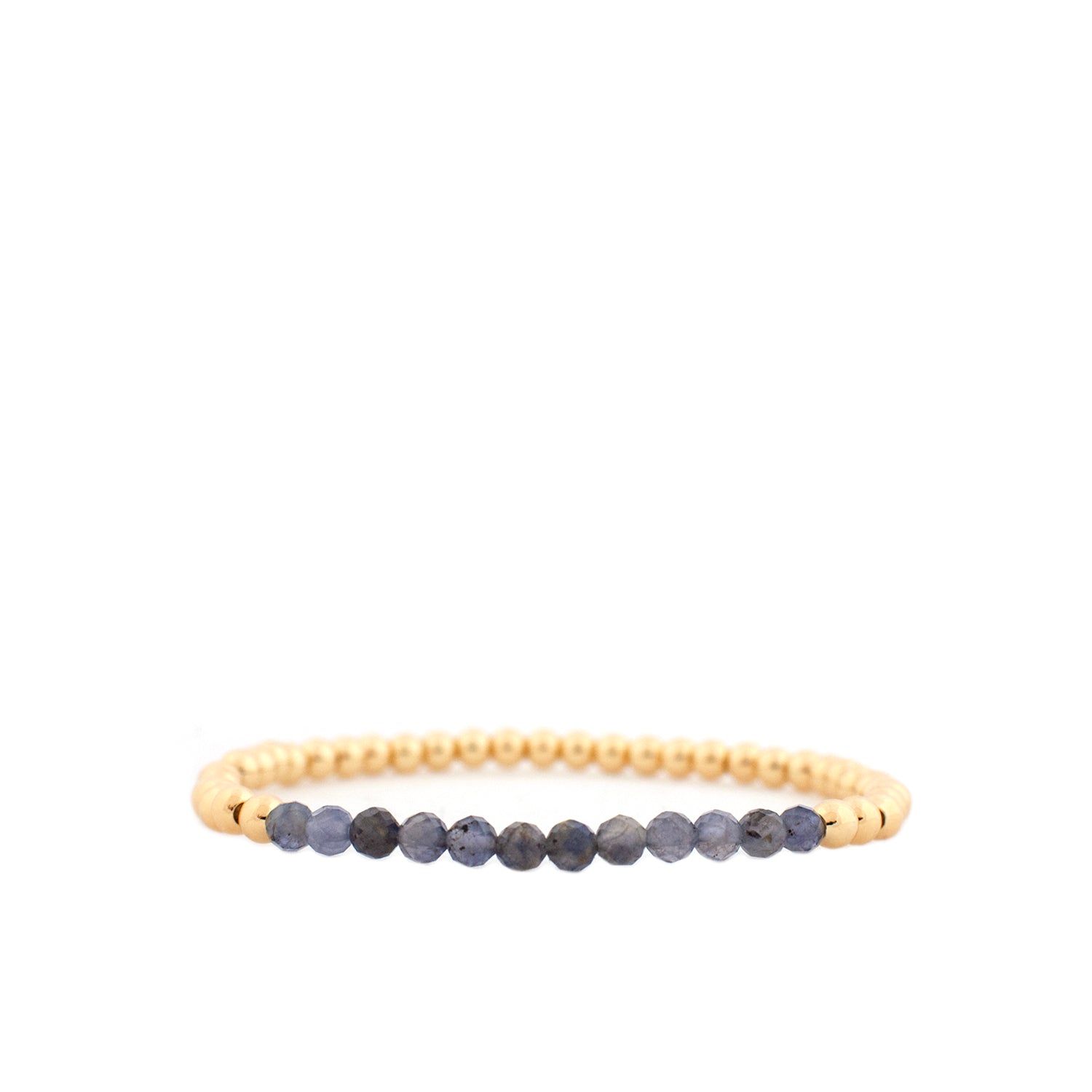 gold/lapis metal and crystal bead stretch bracelet