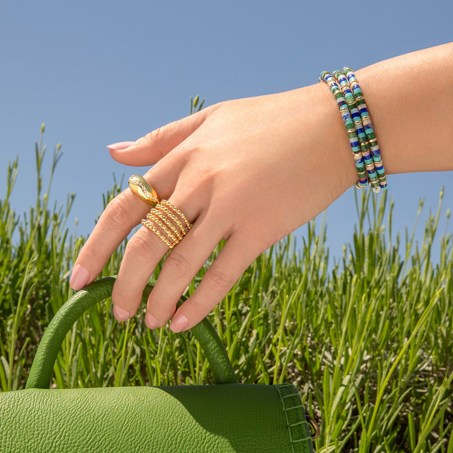 natural stone disc stretch bracelet