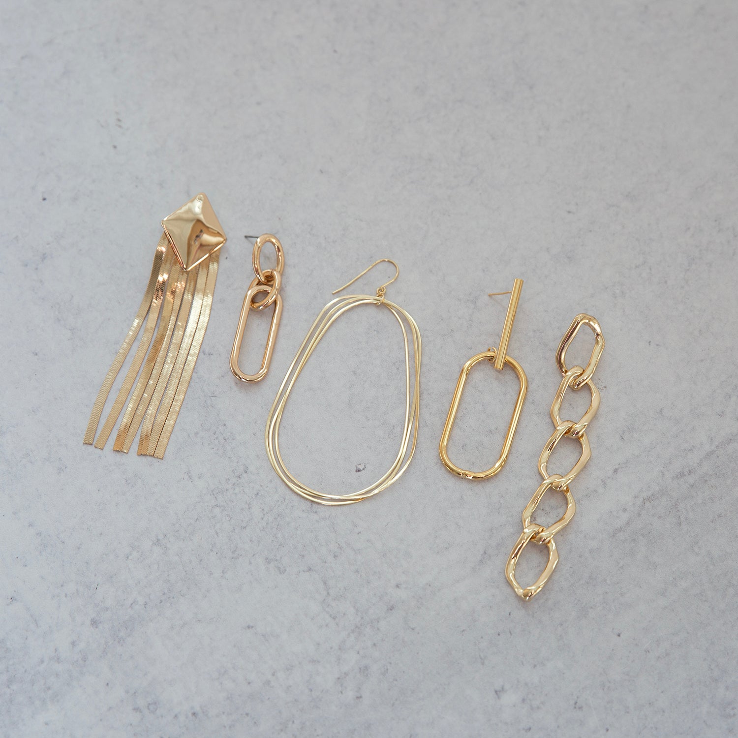 Gold Plated Thin Multi Oval Drop Earring