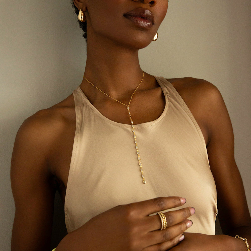 Sterling Oval CZ Y Necklace