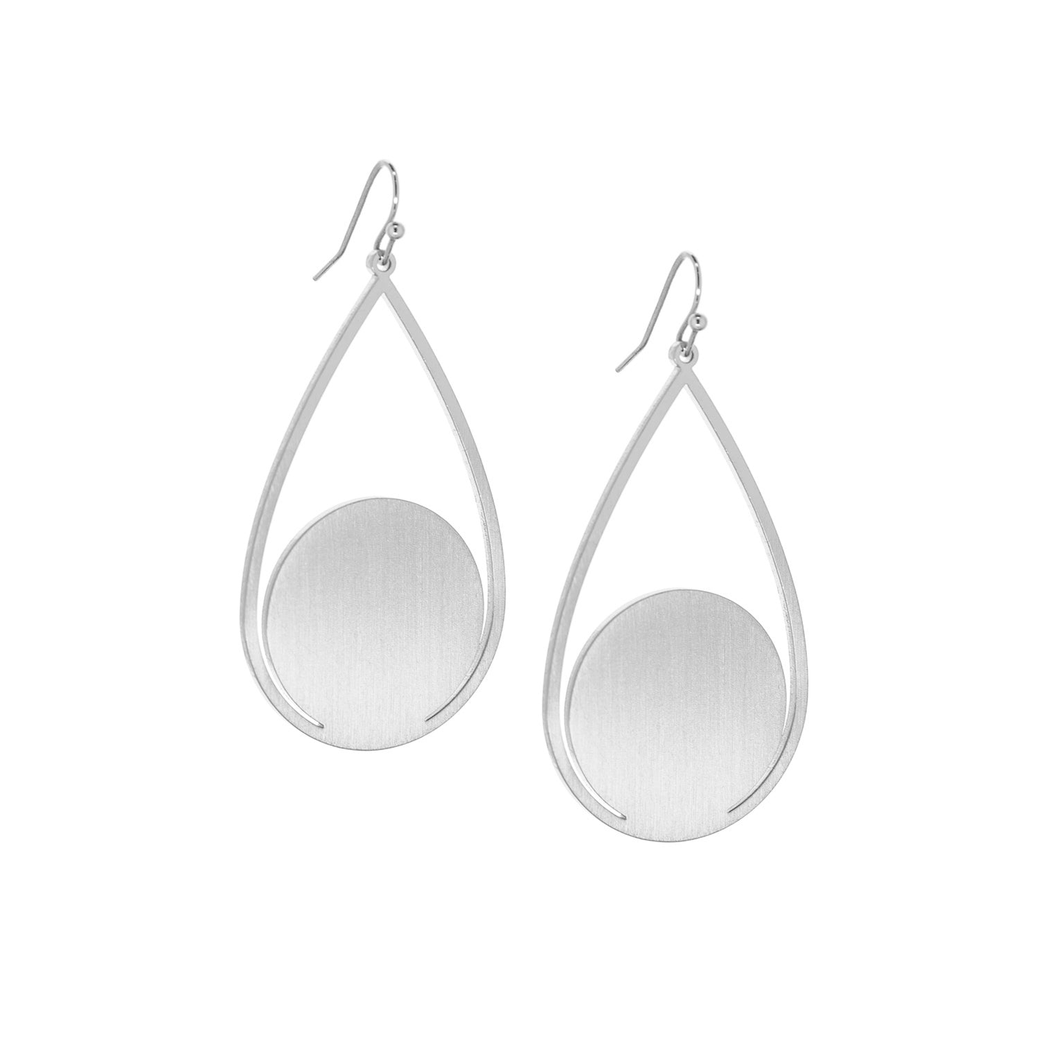 brushed metal disc teardrop earring