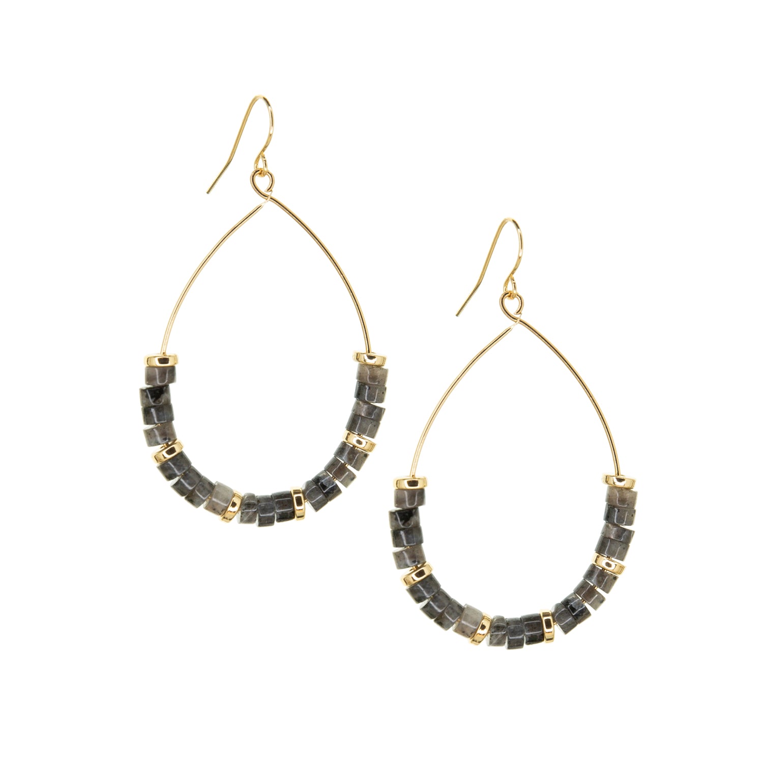 semi precious stone with gold disc teardrop earring