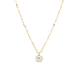 brass link enamel hamsa hand disc necklace