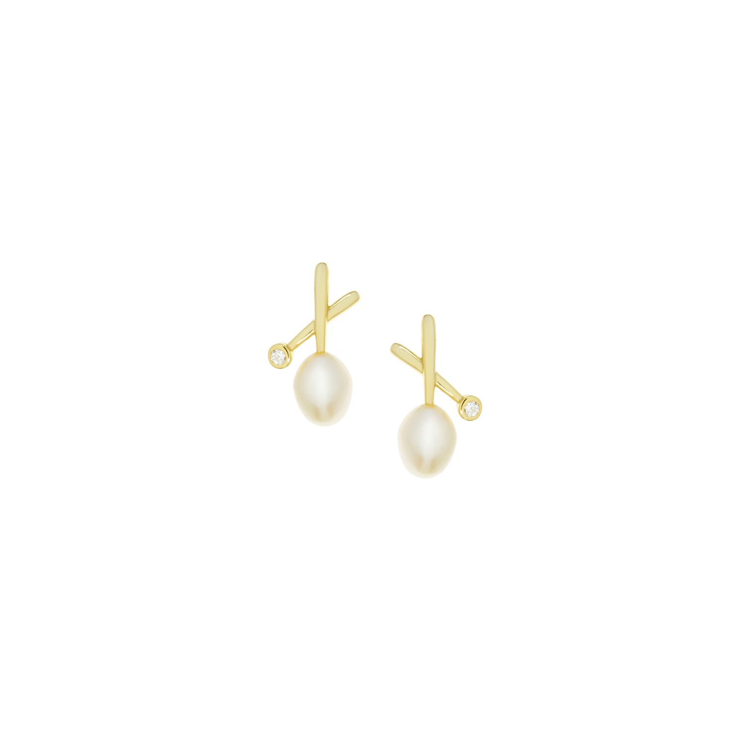 sterling cz and pearl crossed stud earring