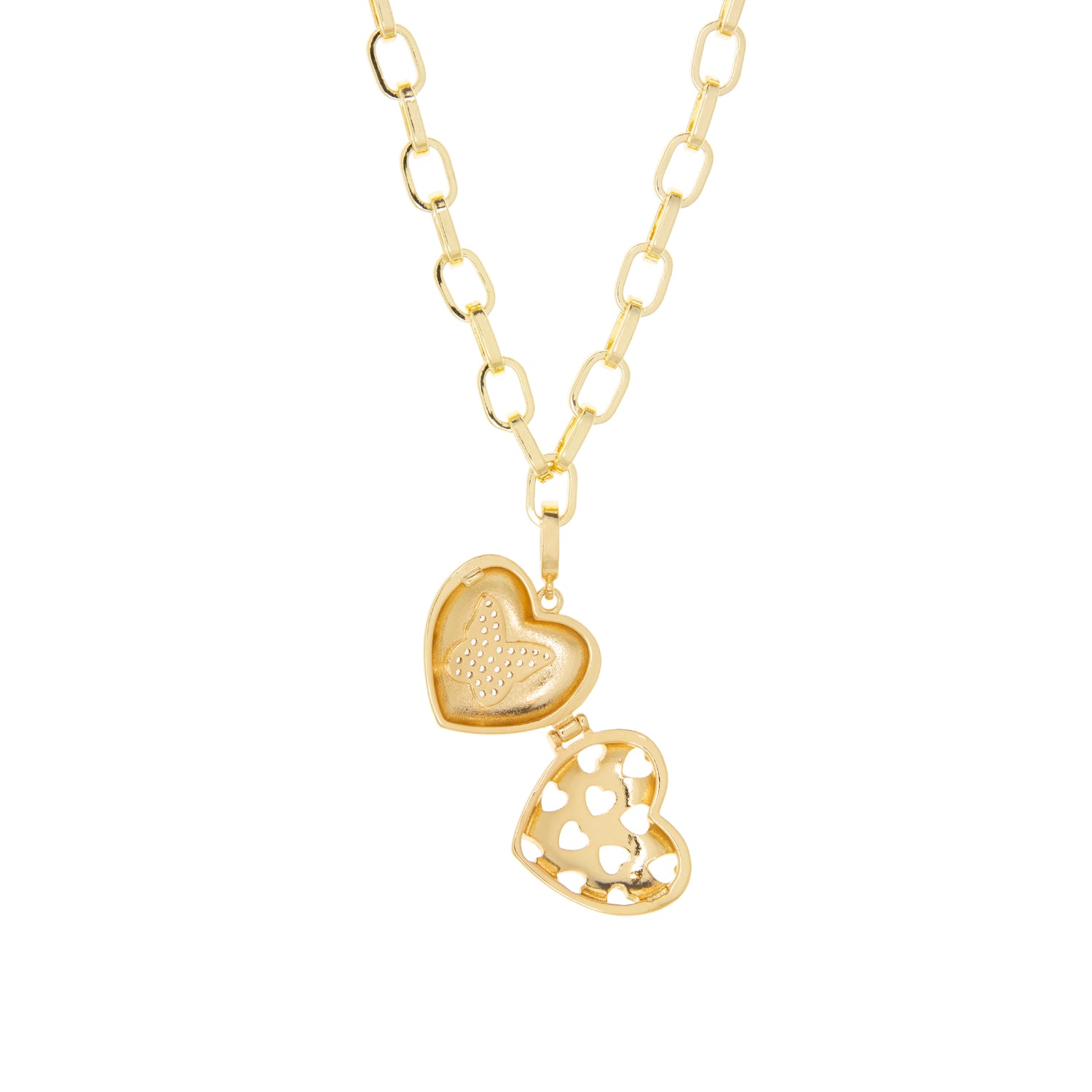 puffed heart pave butterfly locket