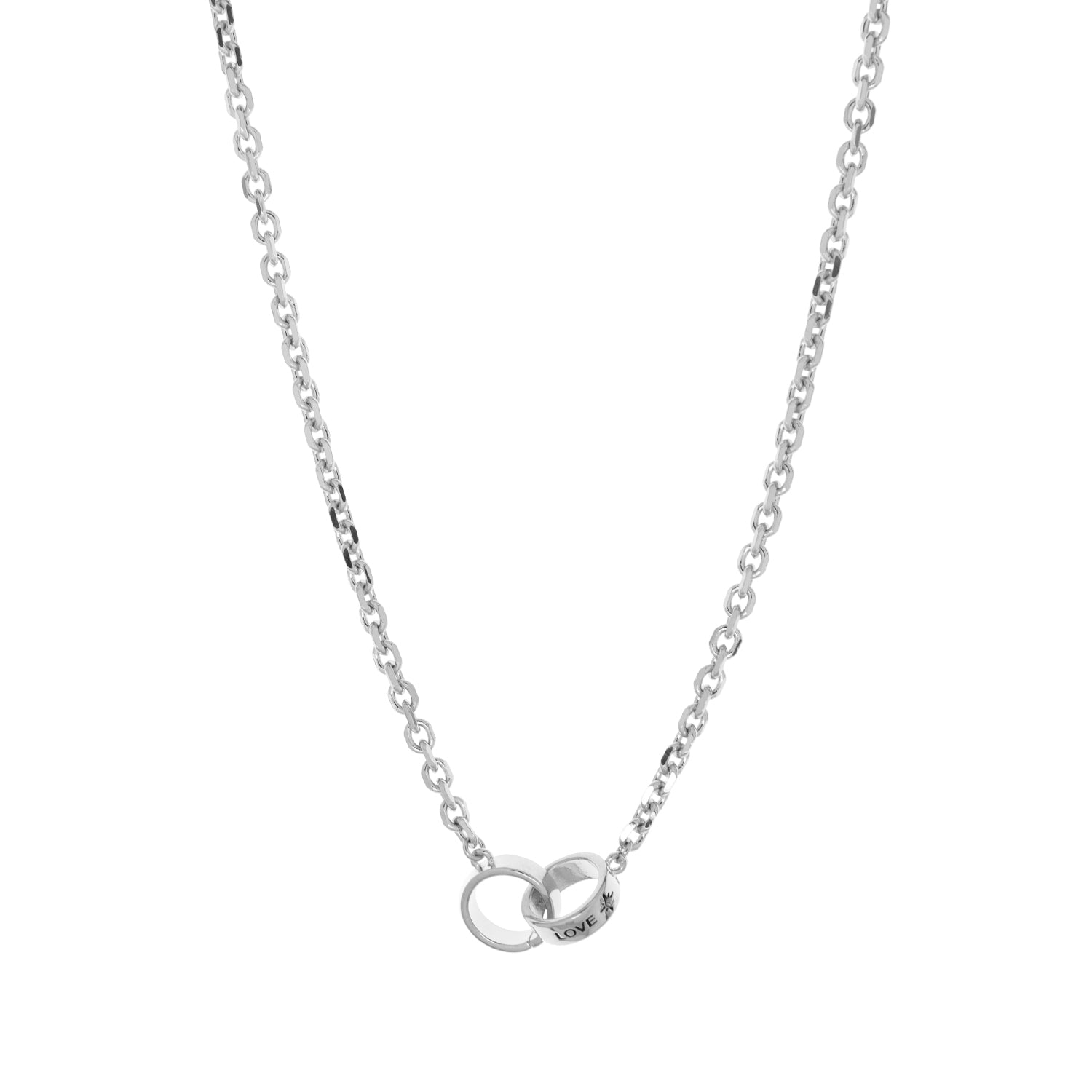 chain necklace with interlocked engraved LOVE circles