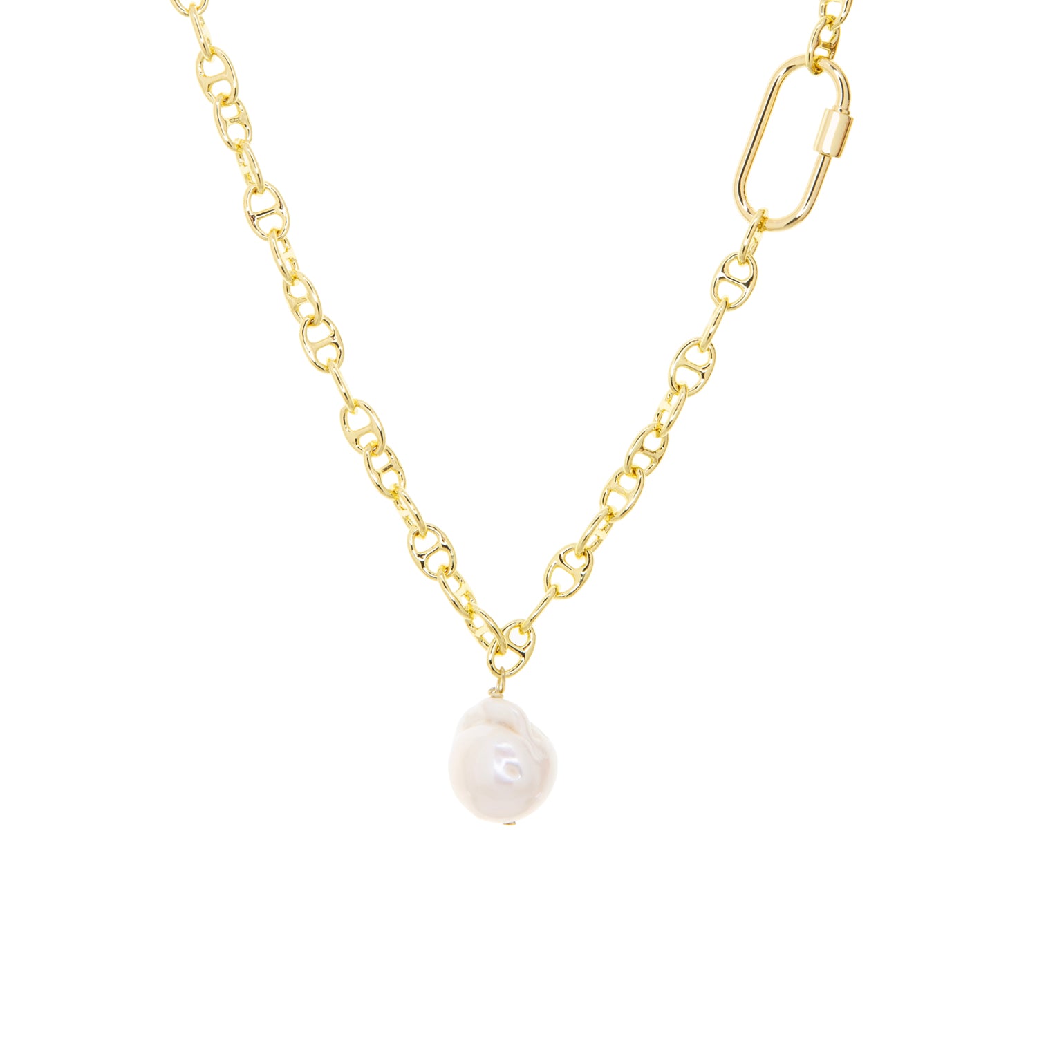 brass gucci link chain with pearl pendant