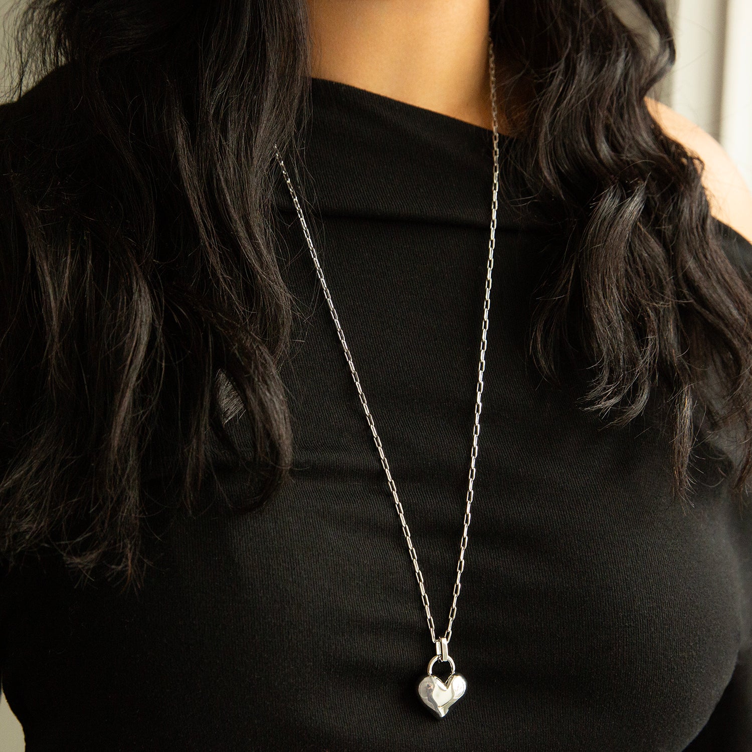 Link Chain Necklace with Heart Pendant