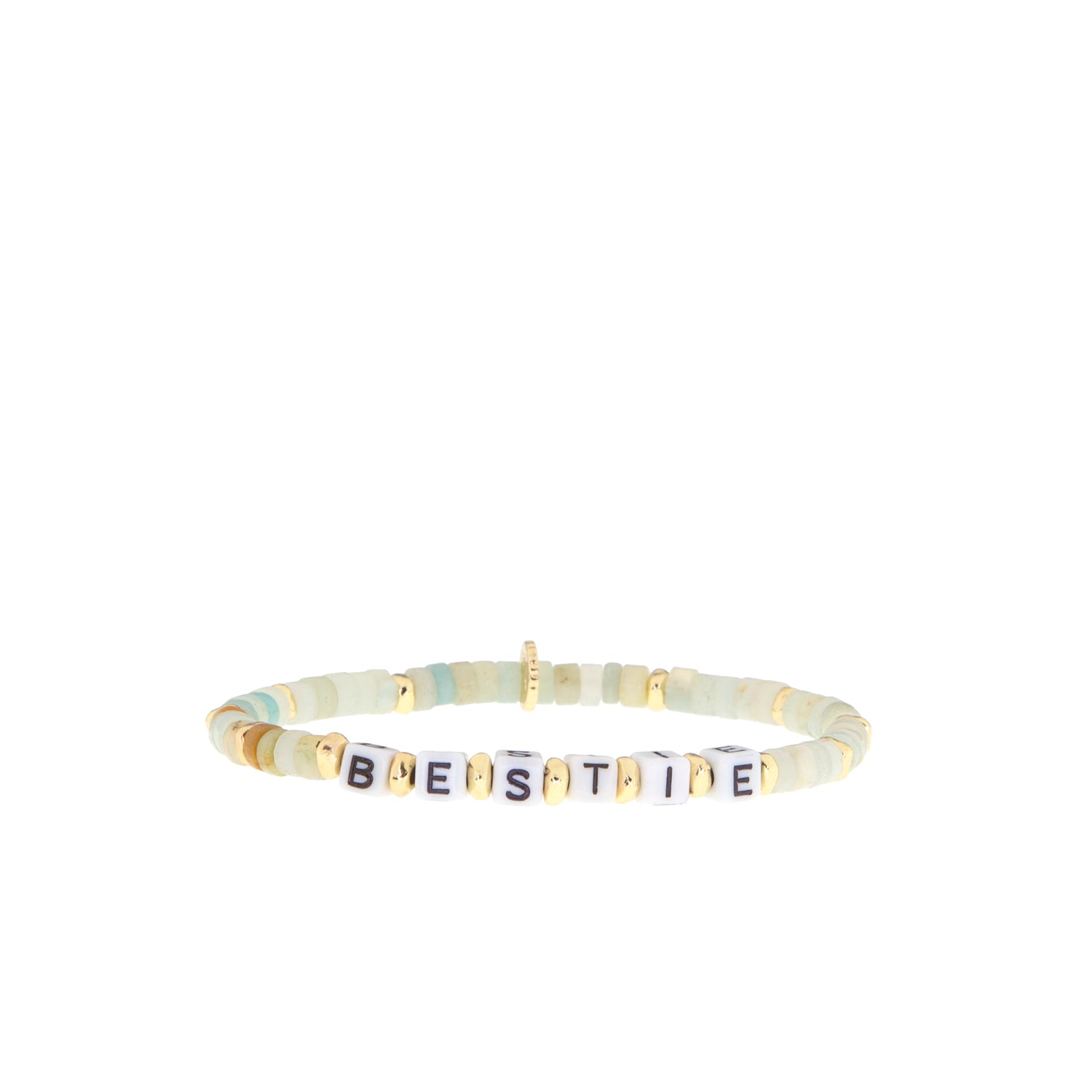 natural stone stretch bracelet with beaded BESTIE blocks