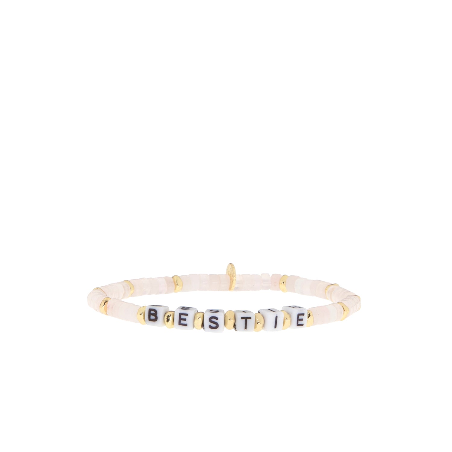 natural stone stretch bracelet with beaded BESTIE blocks