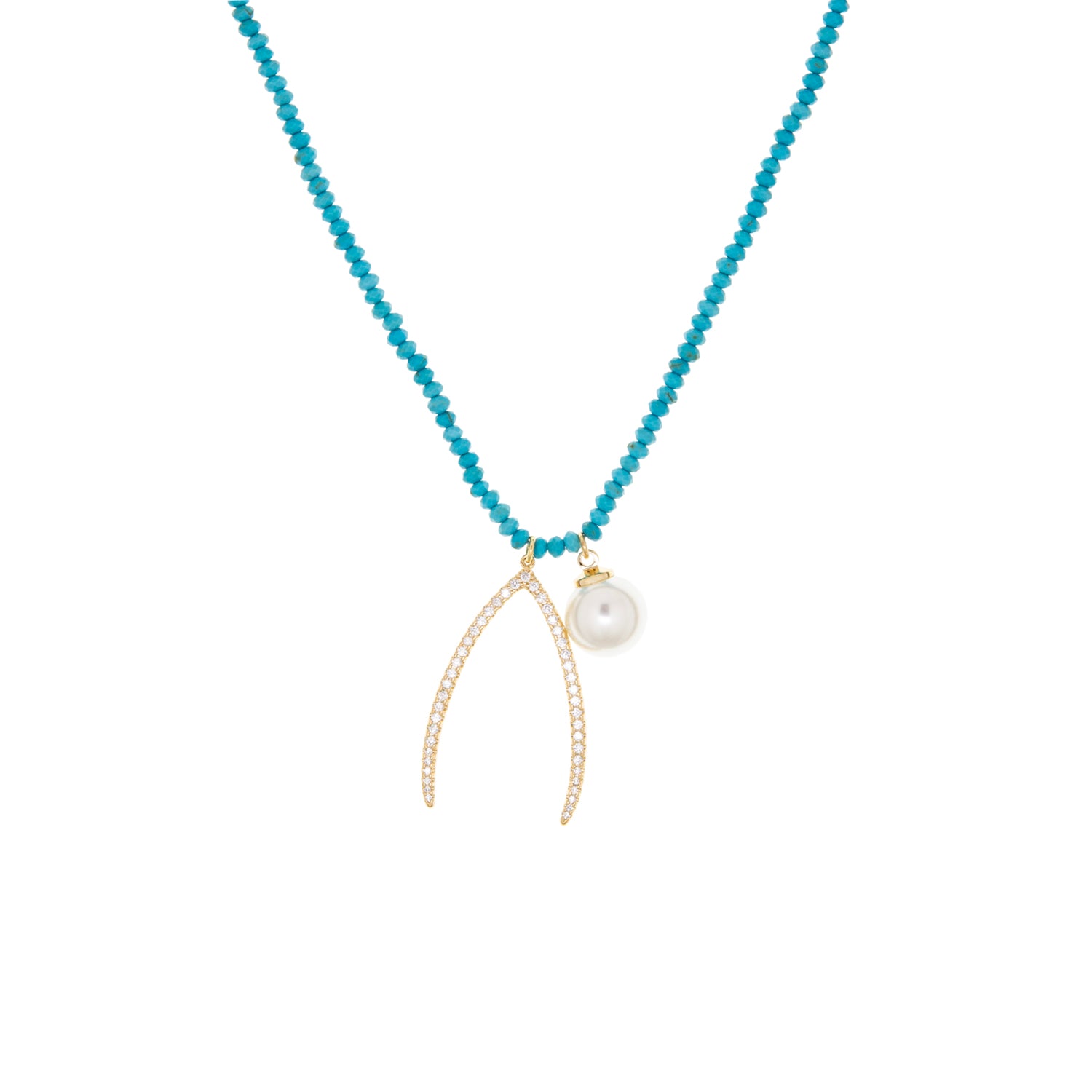 natural stone necklace with wishbone + pearl charms