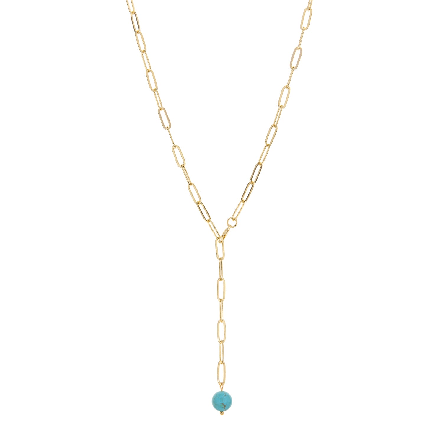 Gold Plated Paperclip Bead Y Necklace