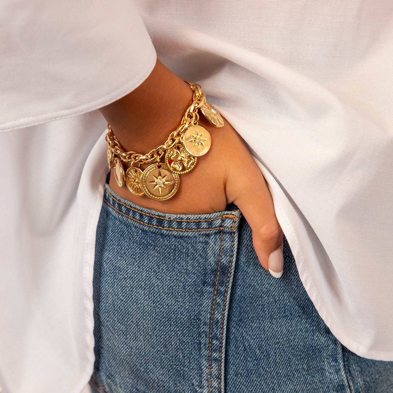 Thick link bracelet with coin charm -Women-Gold-Gift-Fashion- By Karine  Sultan