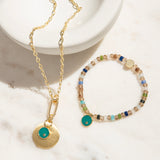 Teal Disc Multi Bead Stretch Bracelet