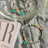 Teal Disc Multi Bead Stretch Bracelet