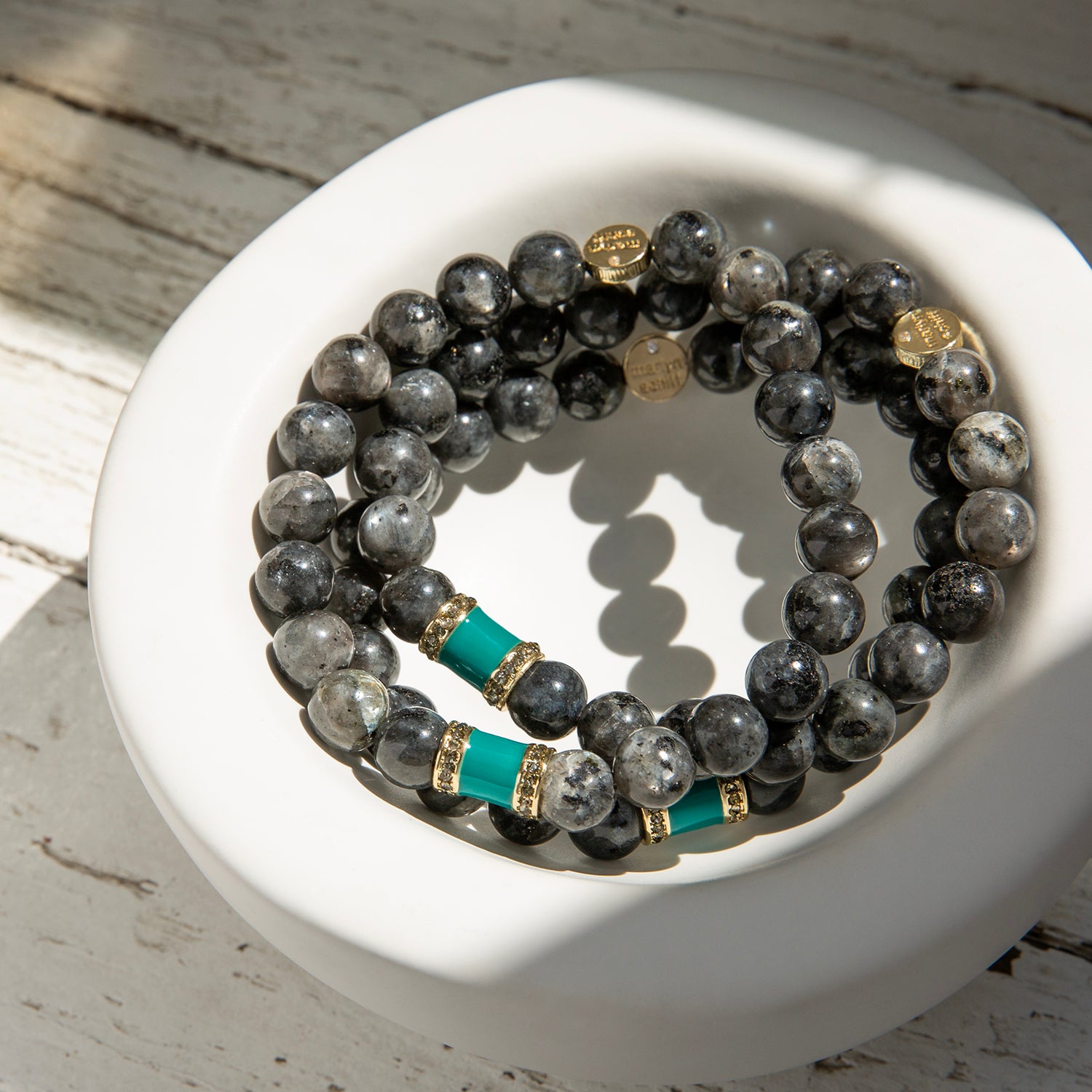 natural stone teal rondelle bracelet