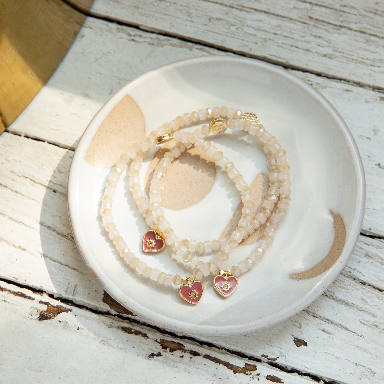 Pink Heart Multi Bead Stretch Bracelet