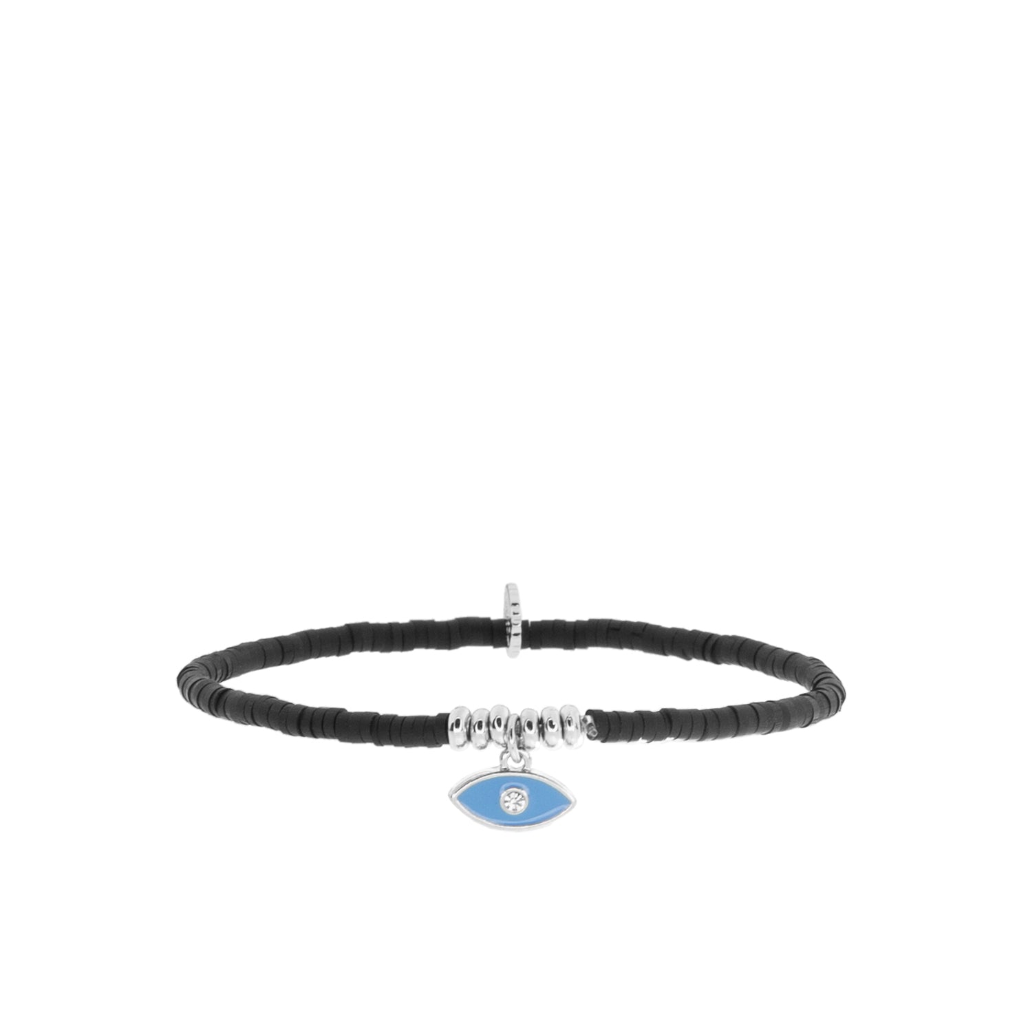 mini heishi stretch bracelet with evil eye charm
