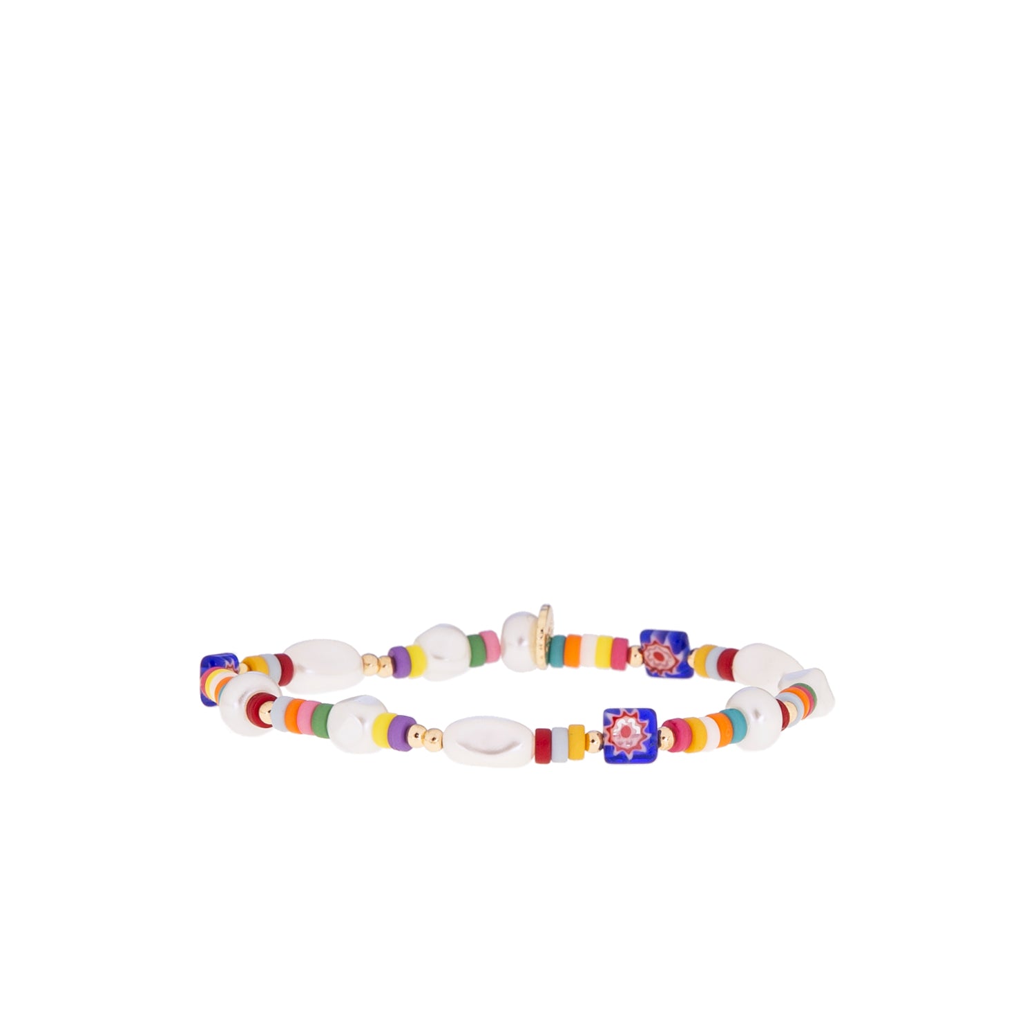 colored heishi and pearl stretch bracelet