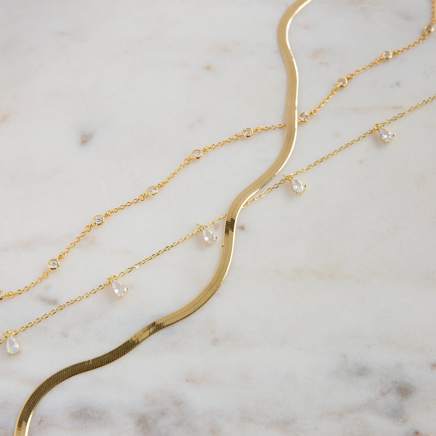 Gold Plated Teardrop CZ Stone Anklet