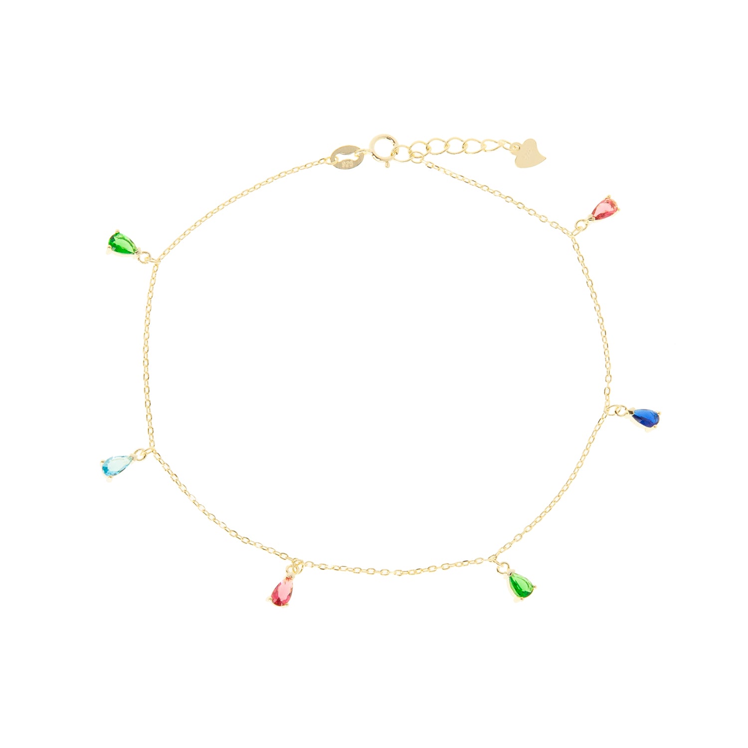 Gold Plated Teardrop CZ Stone Anklet