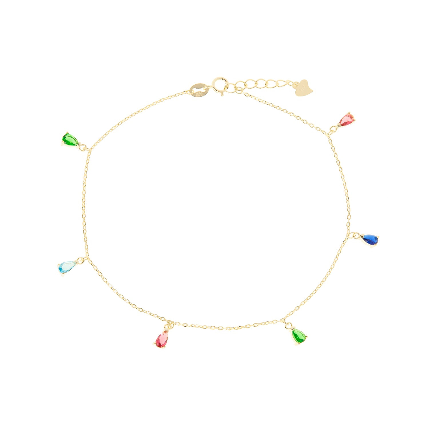 gold plated teardrop cz stone anklet