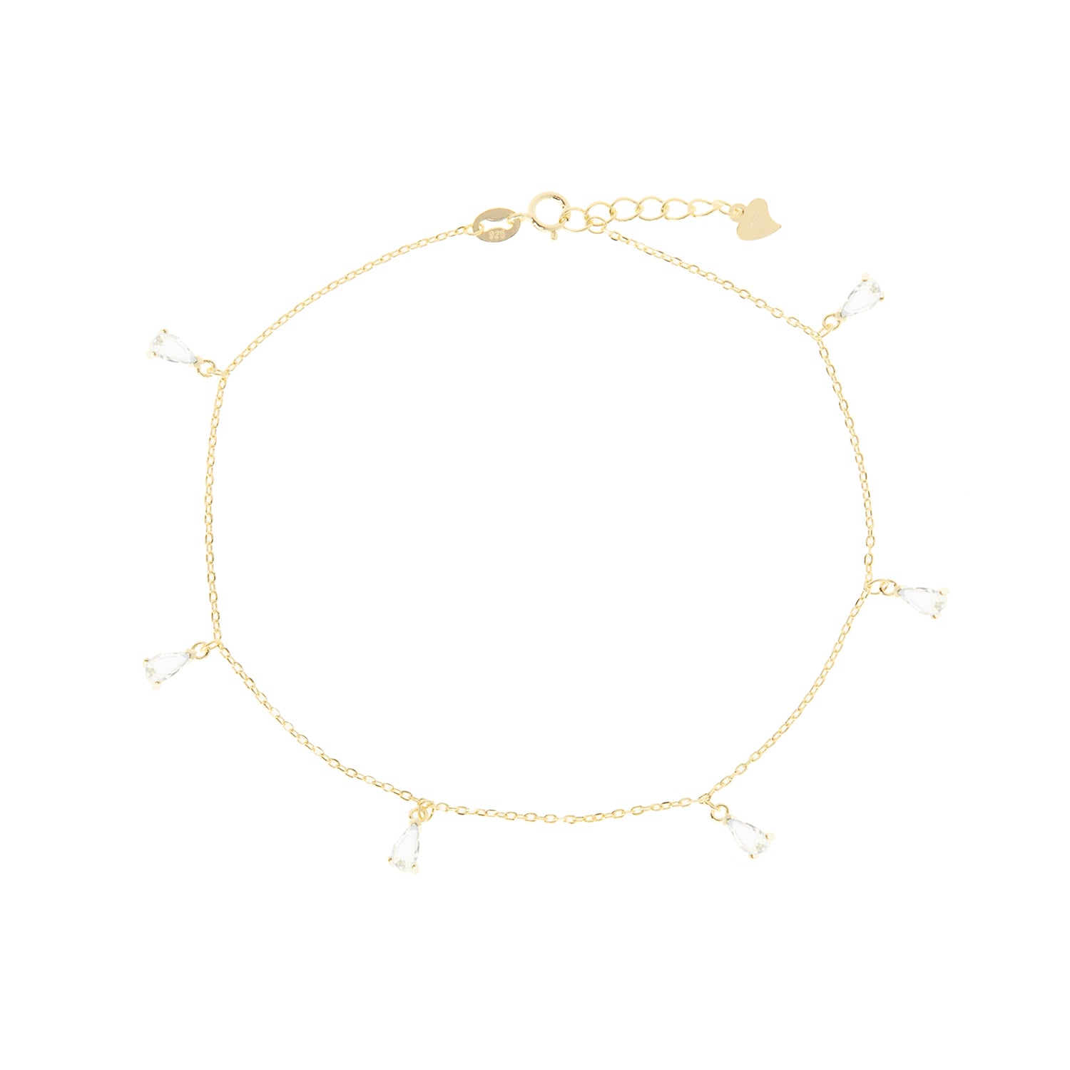 gold plated teardrop cz stone anklet