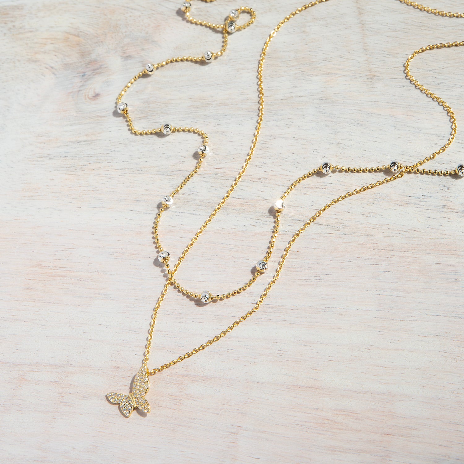 gold plated textured beaded necklace