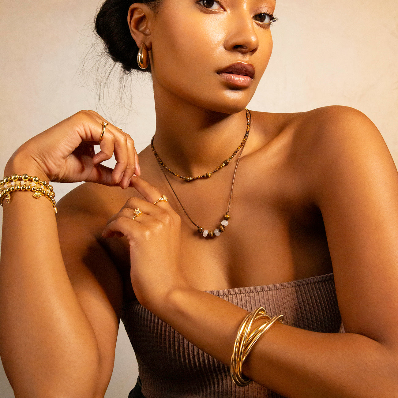 Natural Stone Rondelle Beaded Necklace