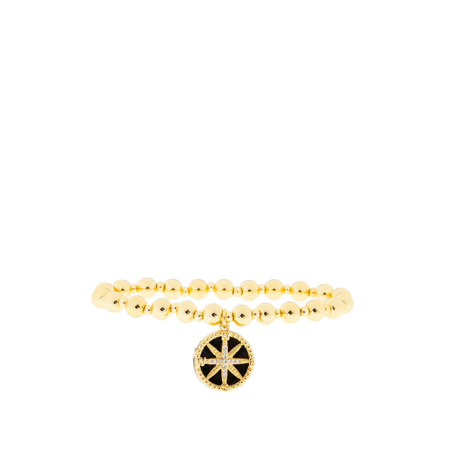 patterned ball bracelet with compass charm