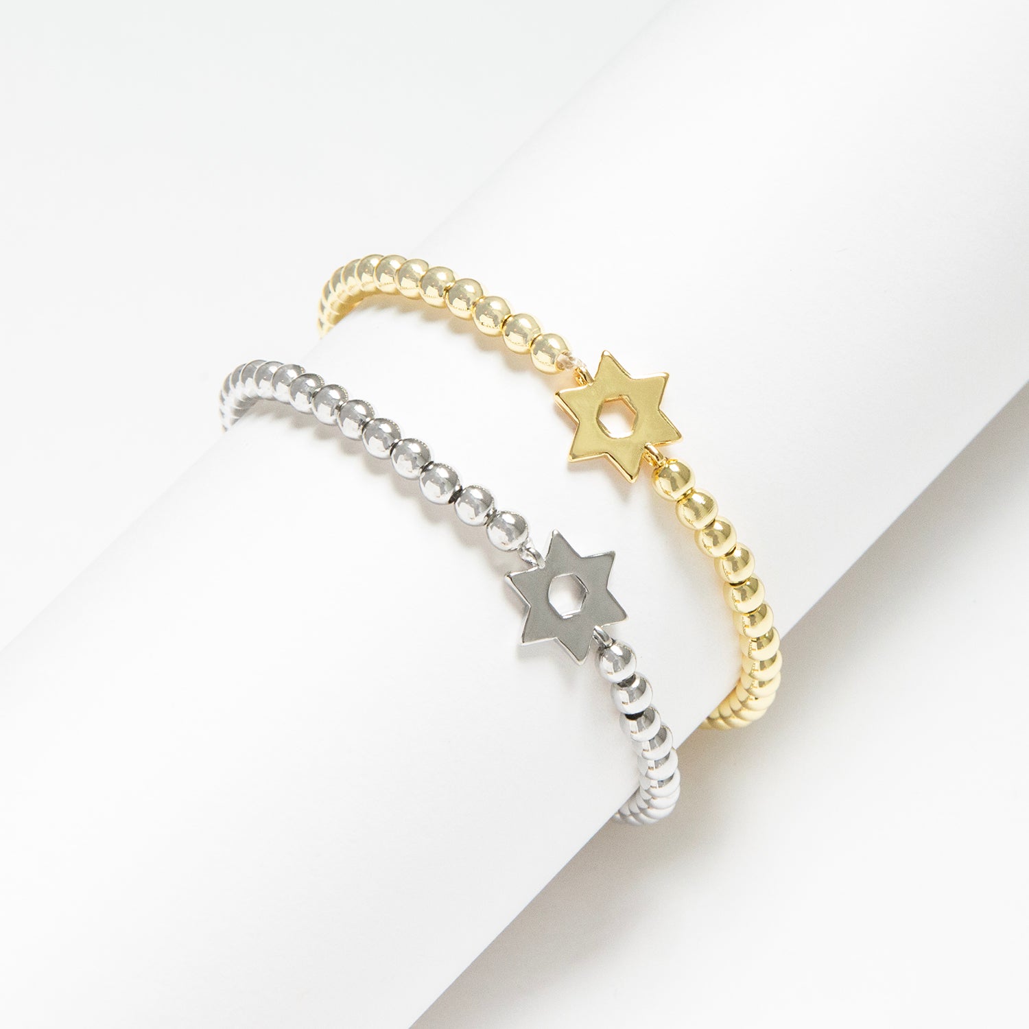 brass ball bracelet with plain Star of David charm